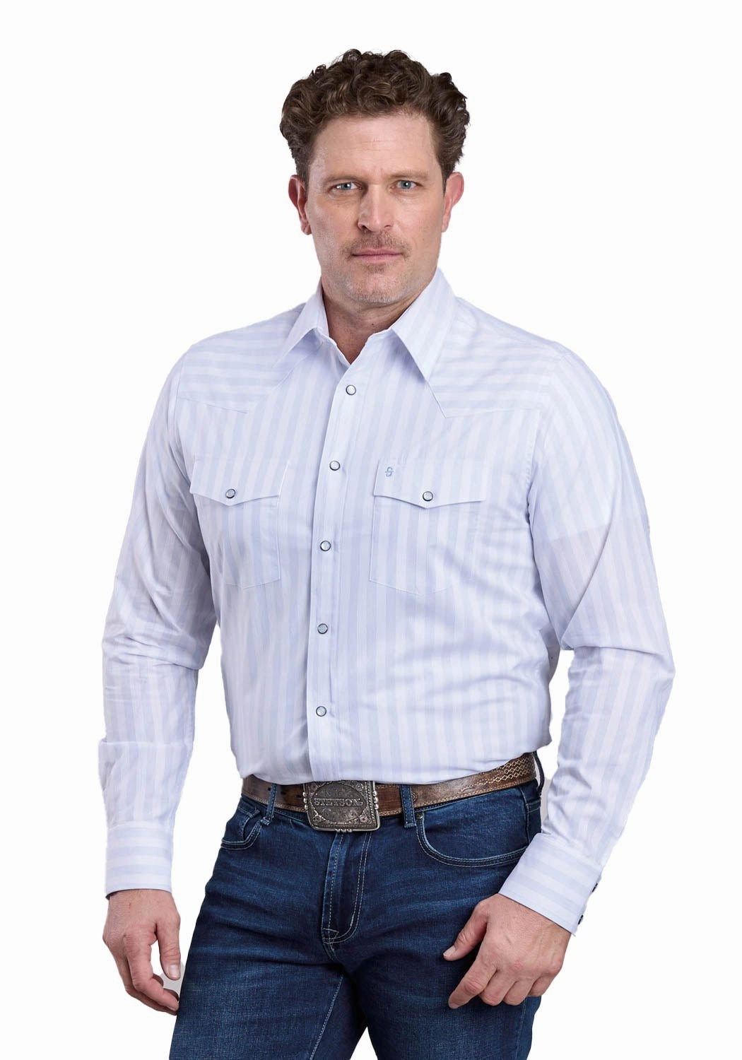 Mix-And-Match Stetson Mens Stripe Western Oxford White 100% Cotton L/S Shirt