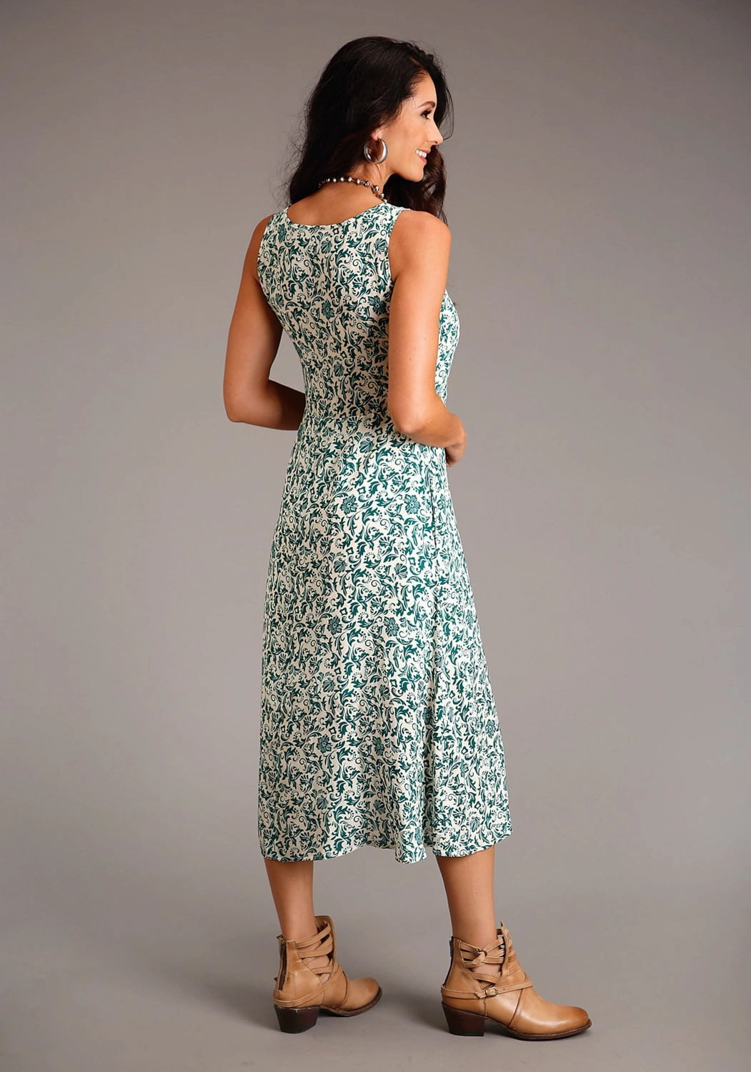 Chafe Free Stetson Womens Floral Jade Green Rayon/Nylon S/L Dress