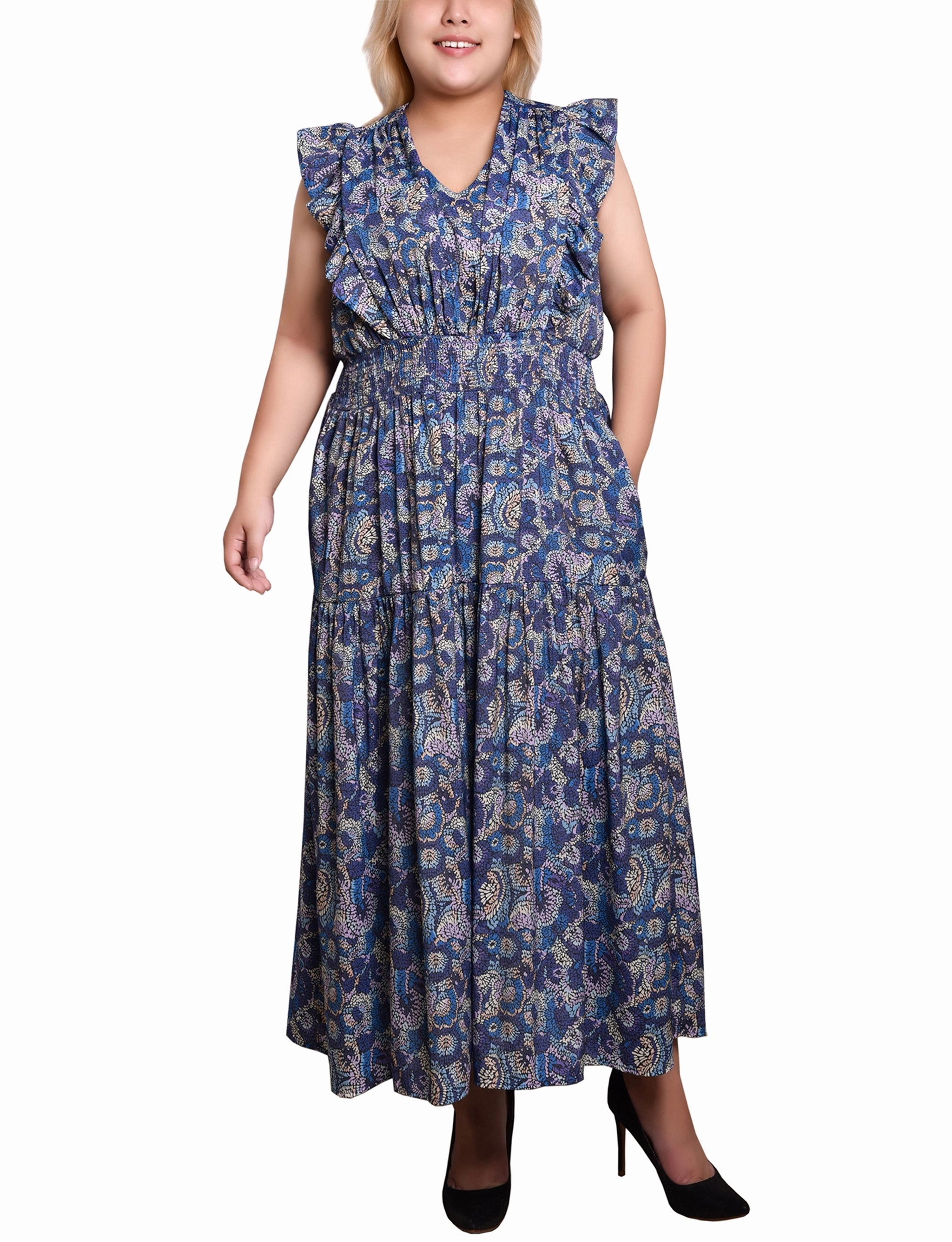 Plus Flutter Sleeve Midi Dress Edge Shape