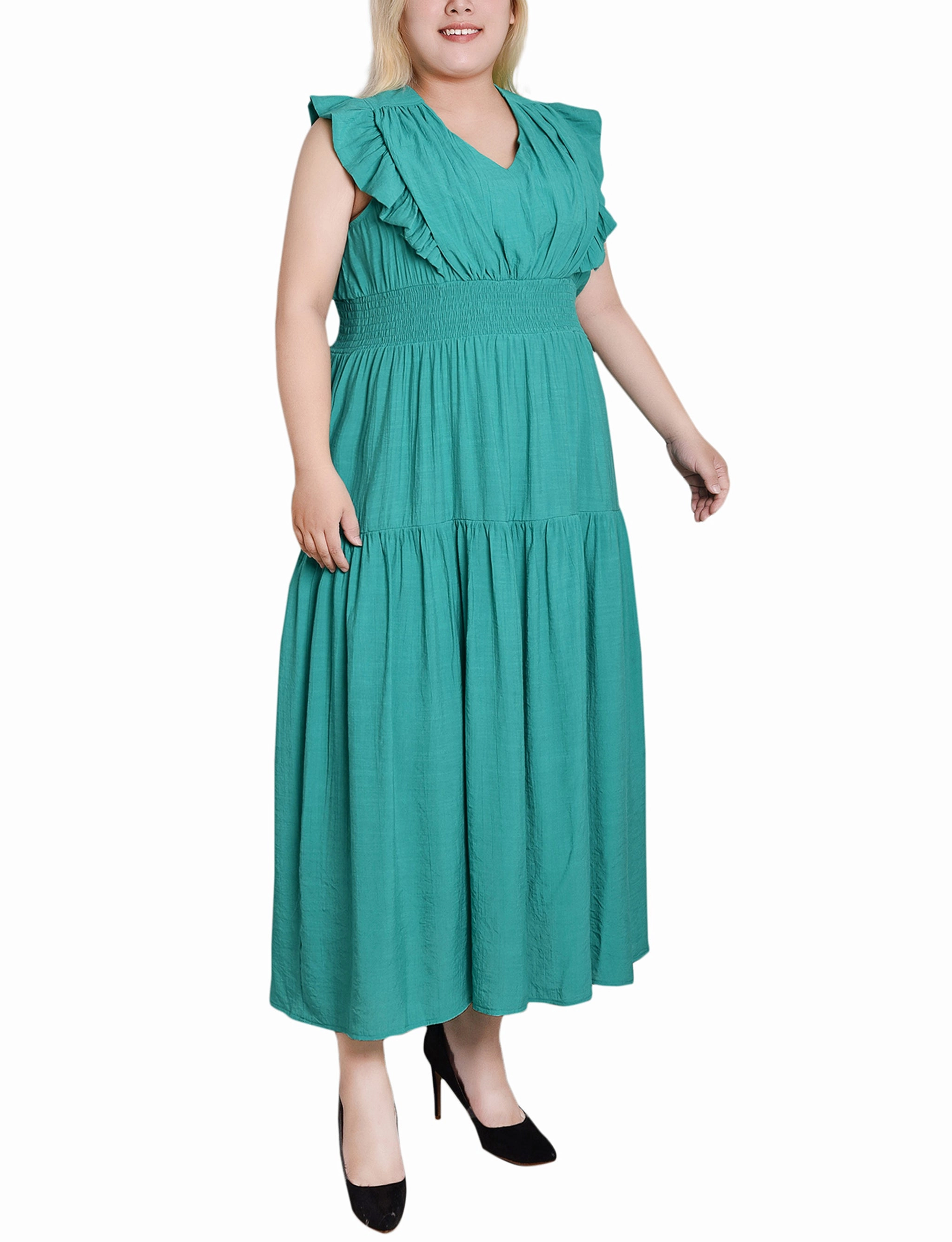 Subtle Flex Plus Flutter Sleeve Midi Dress