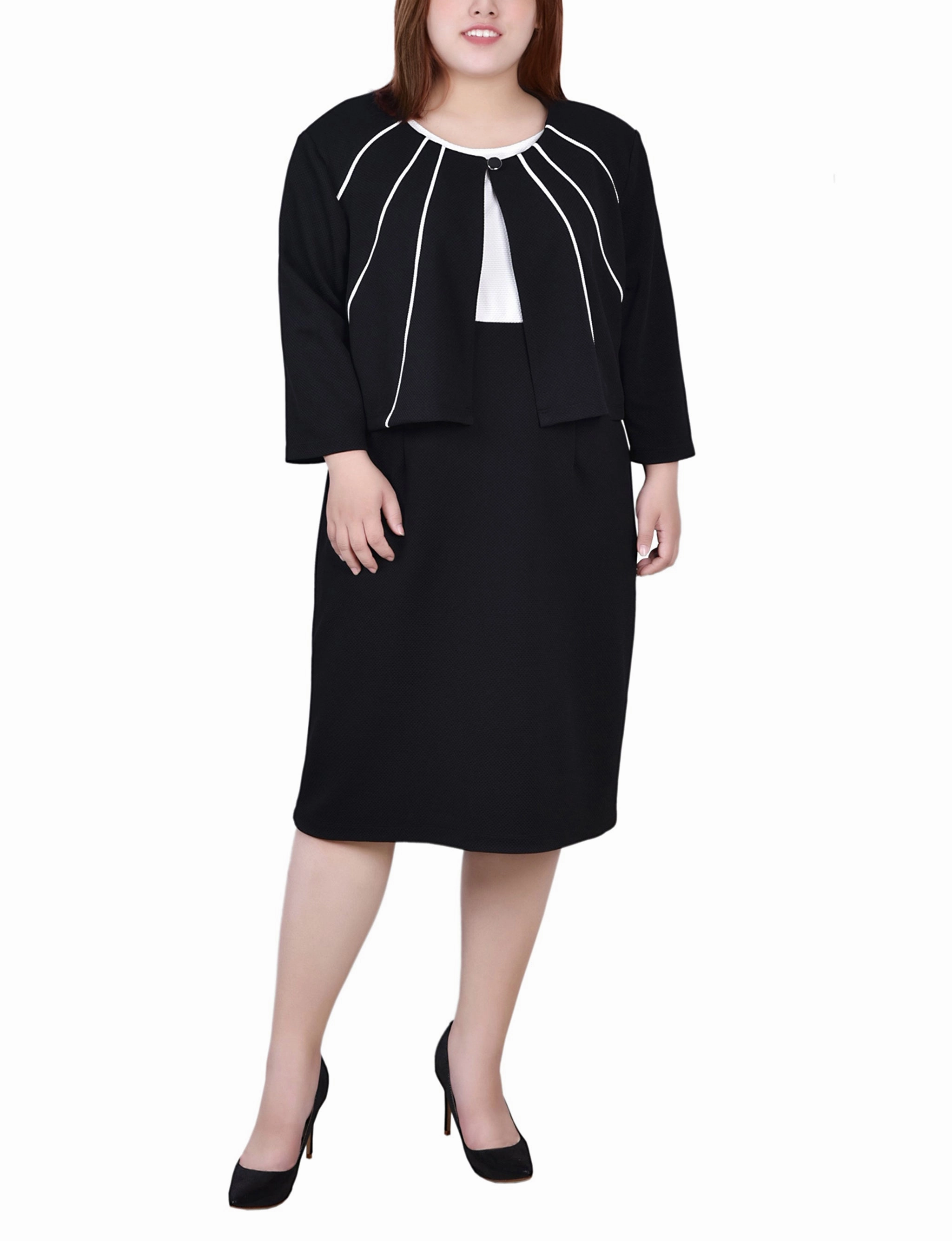Adjustable Cuff Formal Shirt Plus Size 2 Piece Dress Set