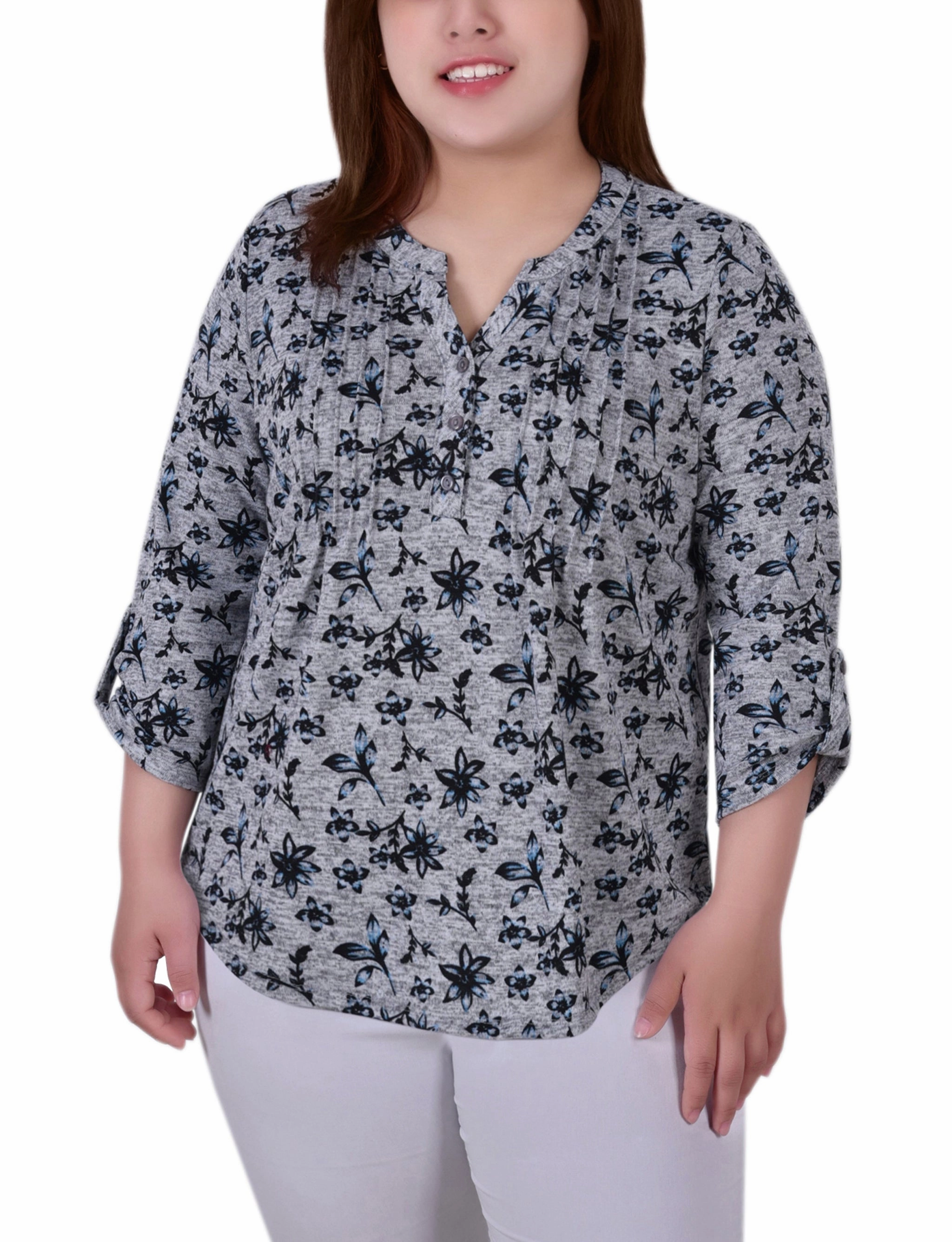 Plus Size 3/4 Roll Sleeve Top StretchComfortDesign