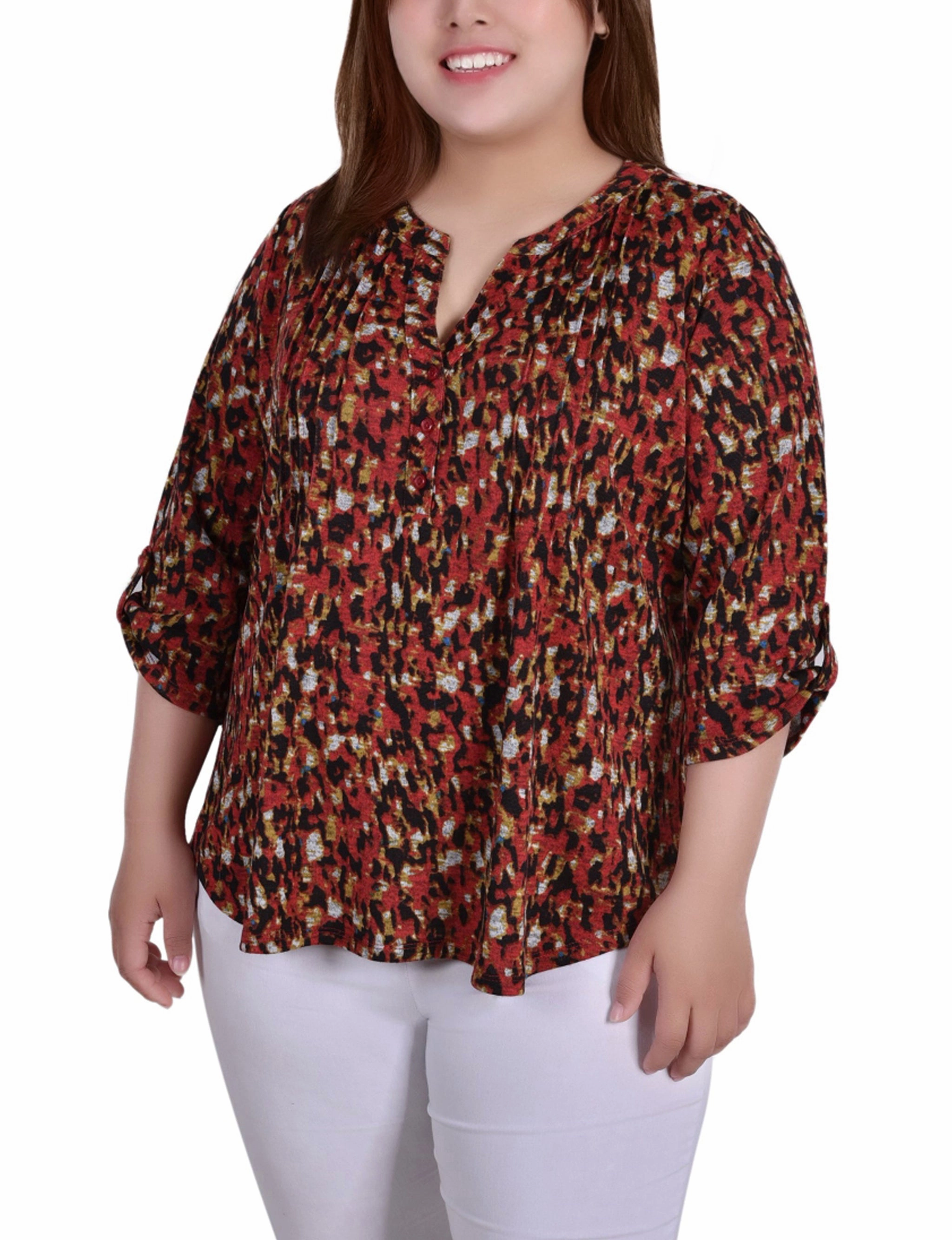 Plus Size 3/4 Roll Sleeve Top SublimatedPrint