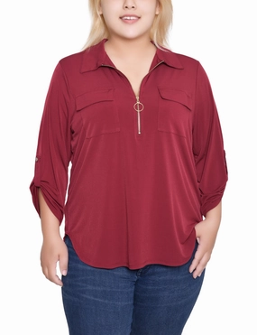 Grace Base Smart Texture Plus Size 3/4 Roll Tab Zip Front Top