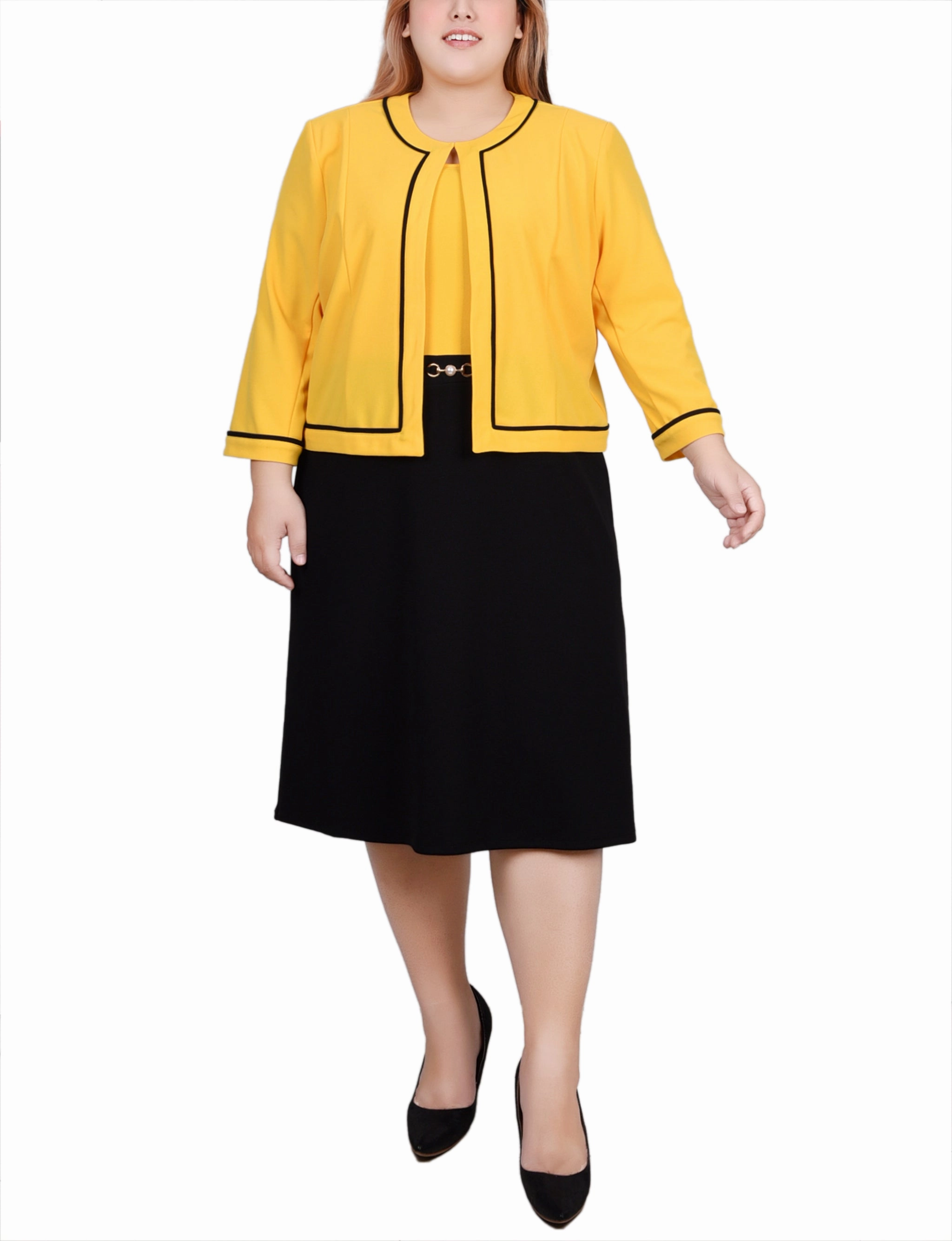 Plus Size 3/4 Sleeve 2 Piece Dress Set Tulle-Overlay Perfect Design