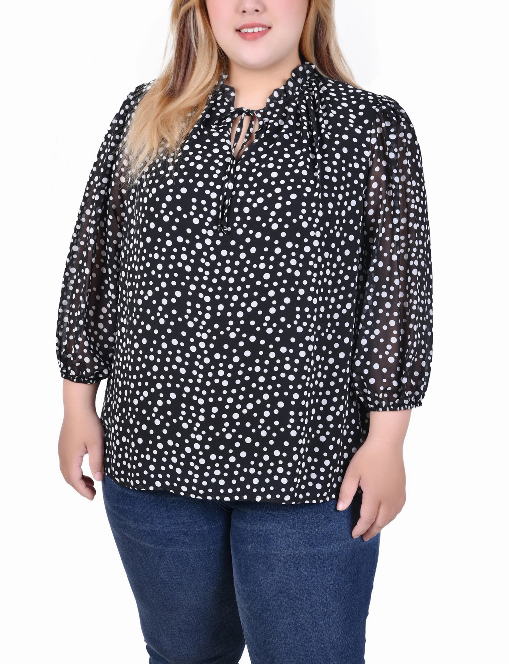 Plus Size 3/4 Sleeve Chiffon Blouse AntiPillingFinish Flatlock Seam Technique