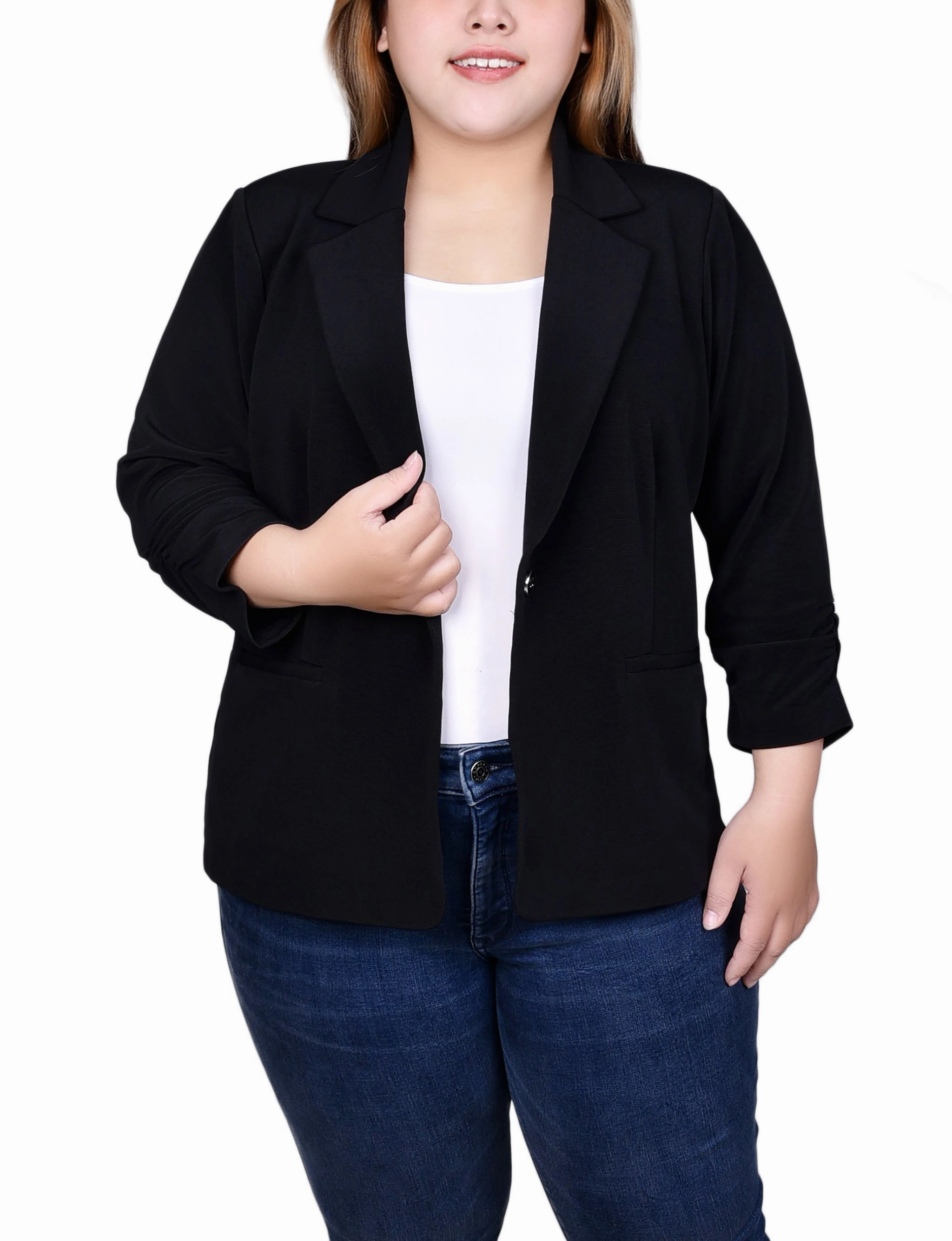 Taped Neckline Formal Tank Plus Size 3/4 Sleeve Knit Ottoman Jacket