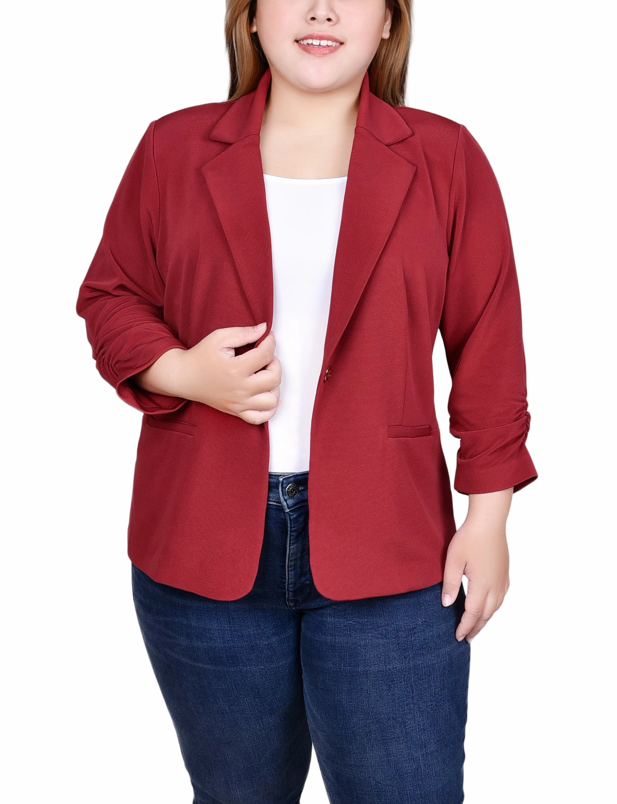 Tailored Seams Compression Fit Technology Plus Size 3/4 Sleeve Knit Ottoman Jacket