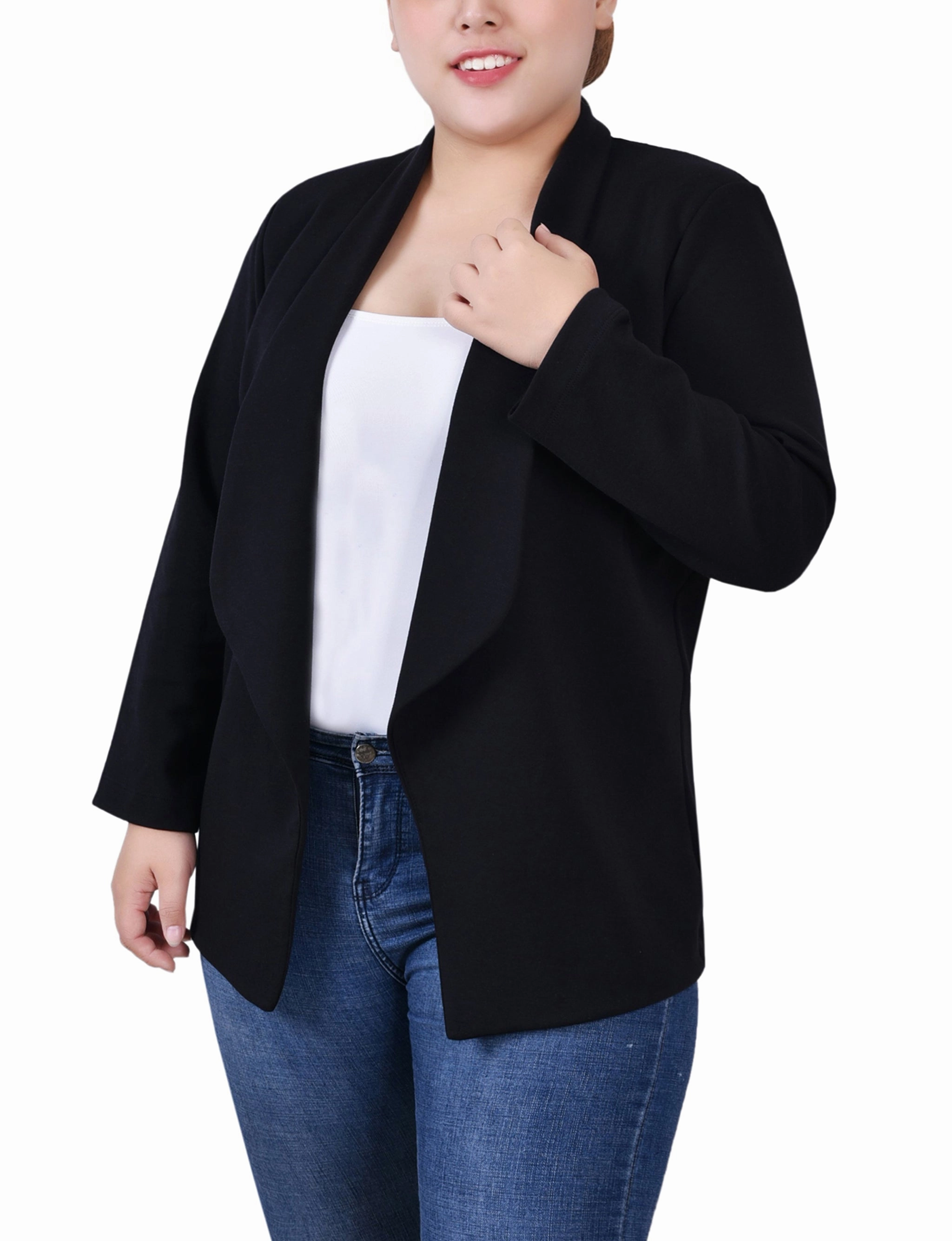 Casual Wear Plus Size 3/4 Sleeve Ponte Jacket