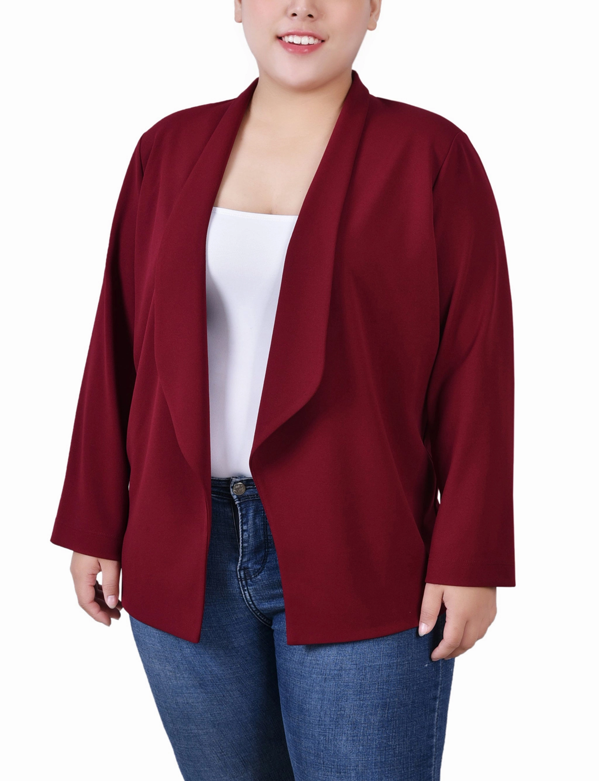 Non Iron Fabric Durable Stitching Plus Size 3/4 Sleeve Ponte Jacket