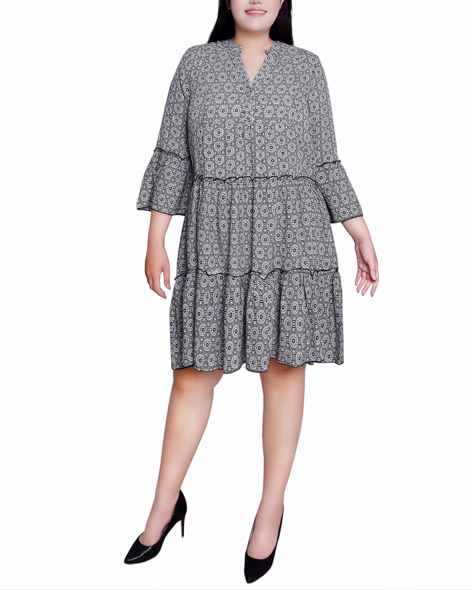 Everyday Use Plus Size 3/4 Sleeve Tiered Dress