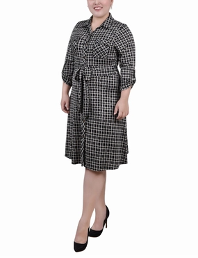 Plus Size 3/4 Slv Roll Tab Shirtdress Layering Comfort