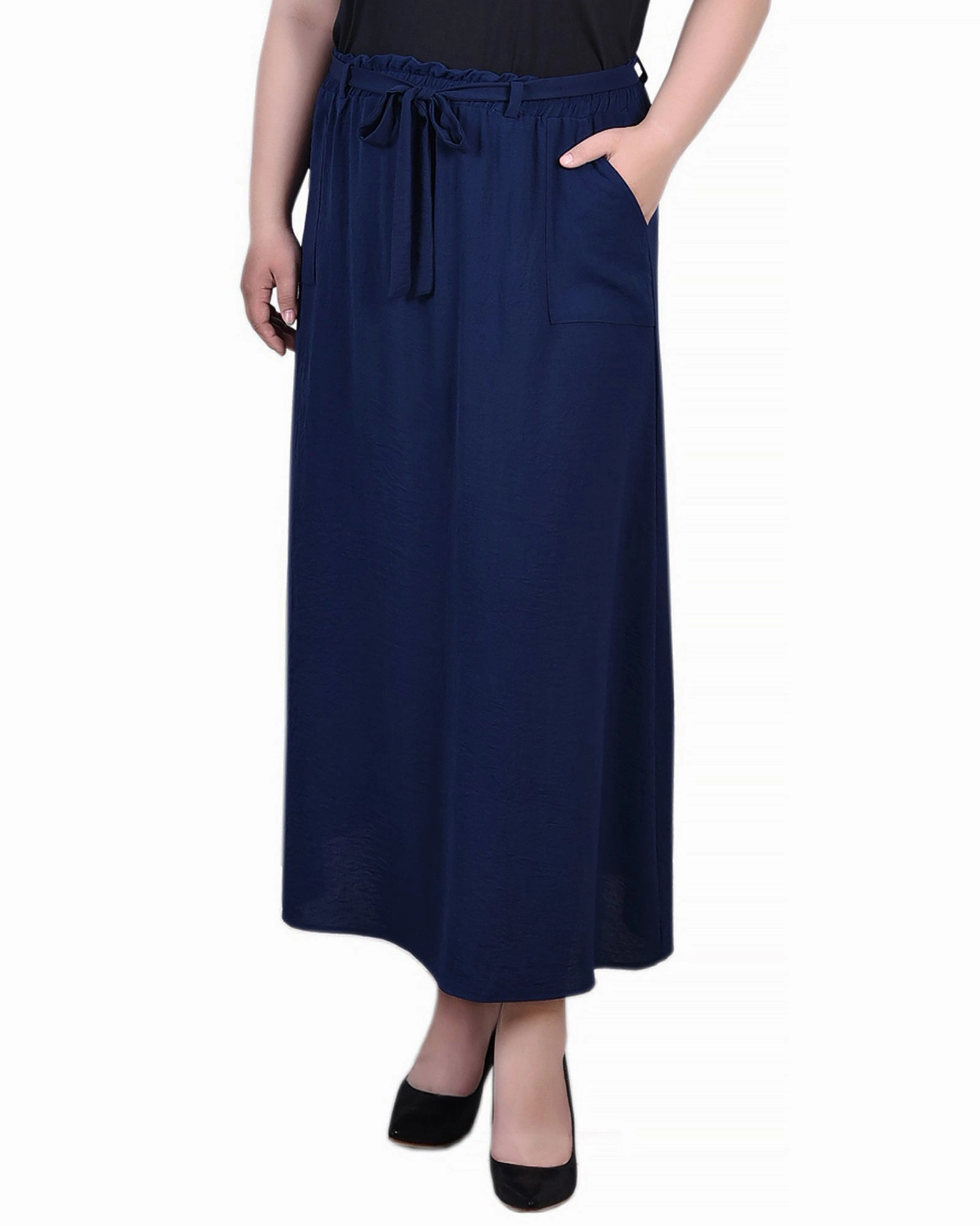 Trend Detail Classic Line Plus Size Ankle Length Belted A-Line Skirt