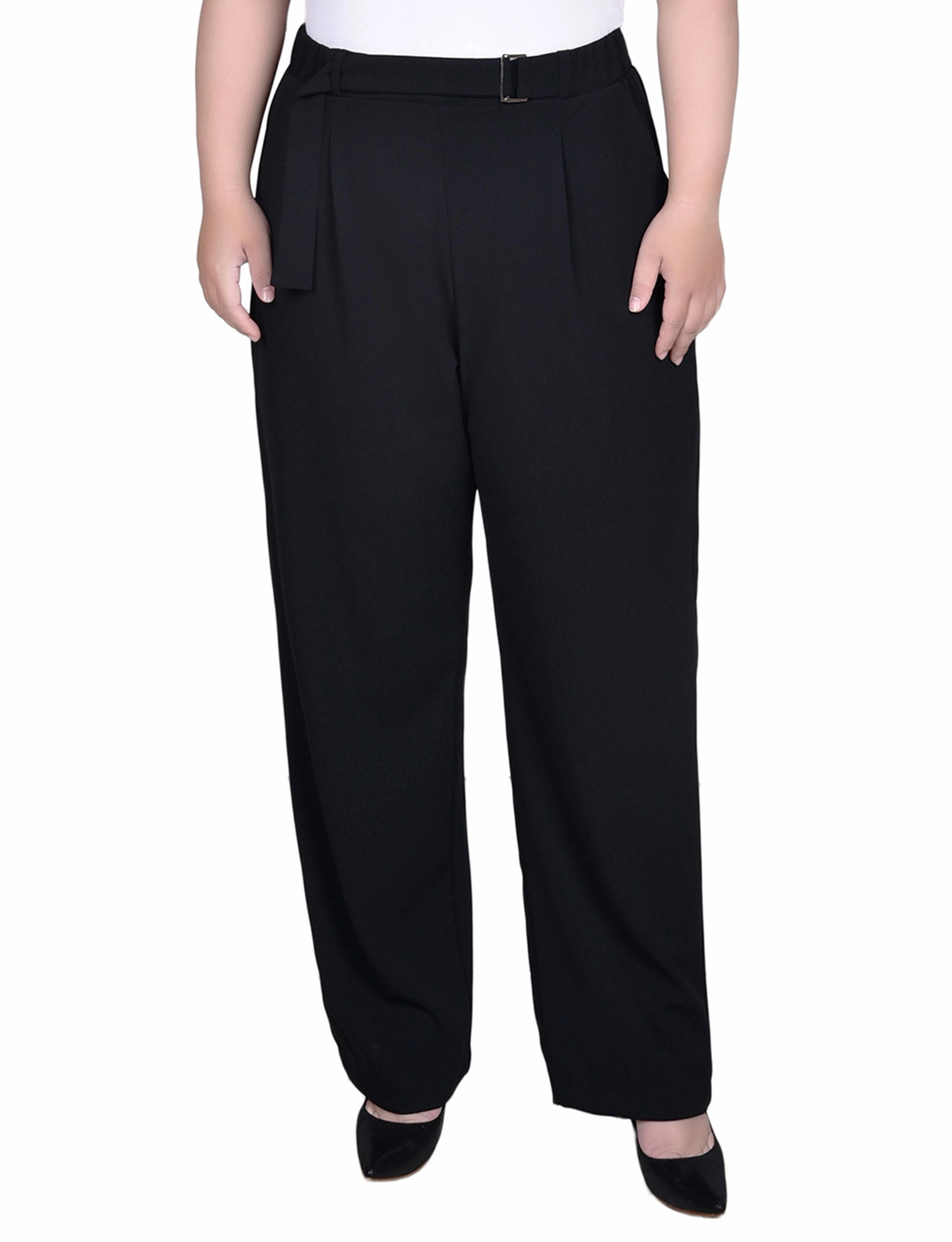 Padded hips Perfect Comfort Fit Plus Size Belted Scuba Crepe Pants