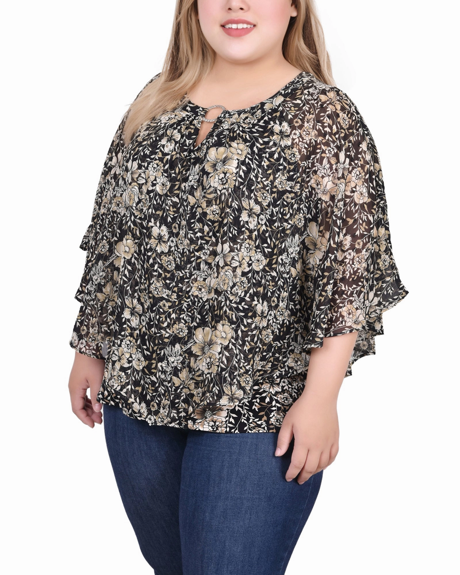 Comfy and Cozy Plus Size Chiffon Poncho Top With Ring