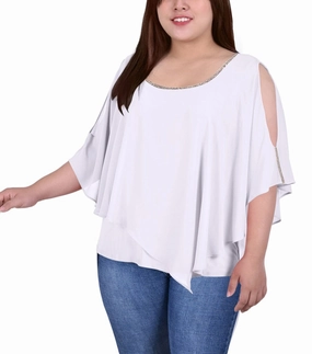 Plus Size Chiffon Poncho With Sparkle Accents OdorResistant Fabric