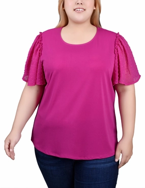 Plus Size Clip Dot Flutter Sleeve Top Layered Design Perfect Comfort Wear