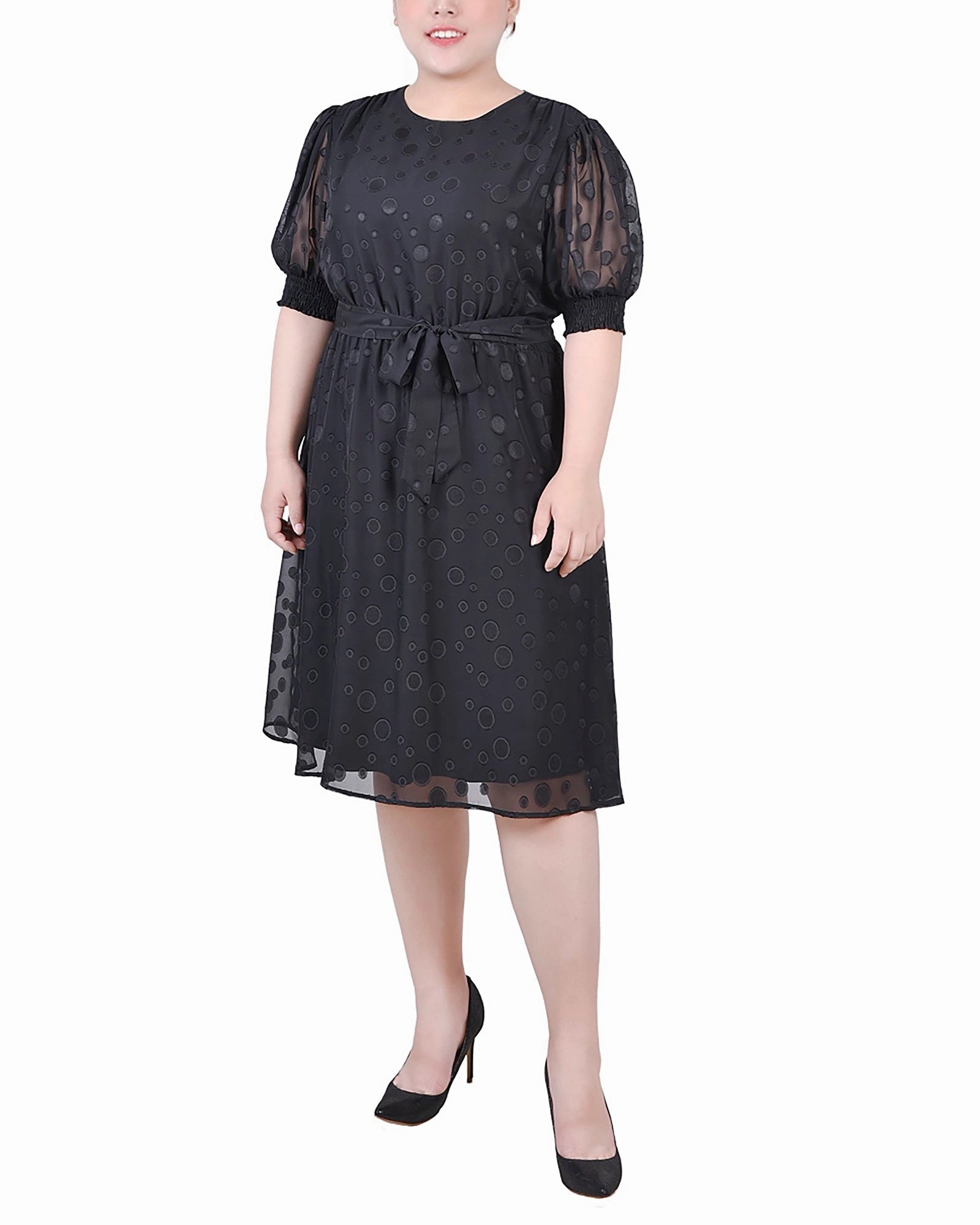 Comfy Design Smart and Chic Plus Size Elbow Sleeve Swiss Dot Dress