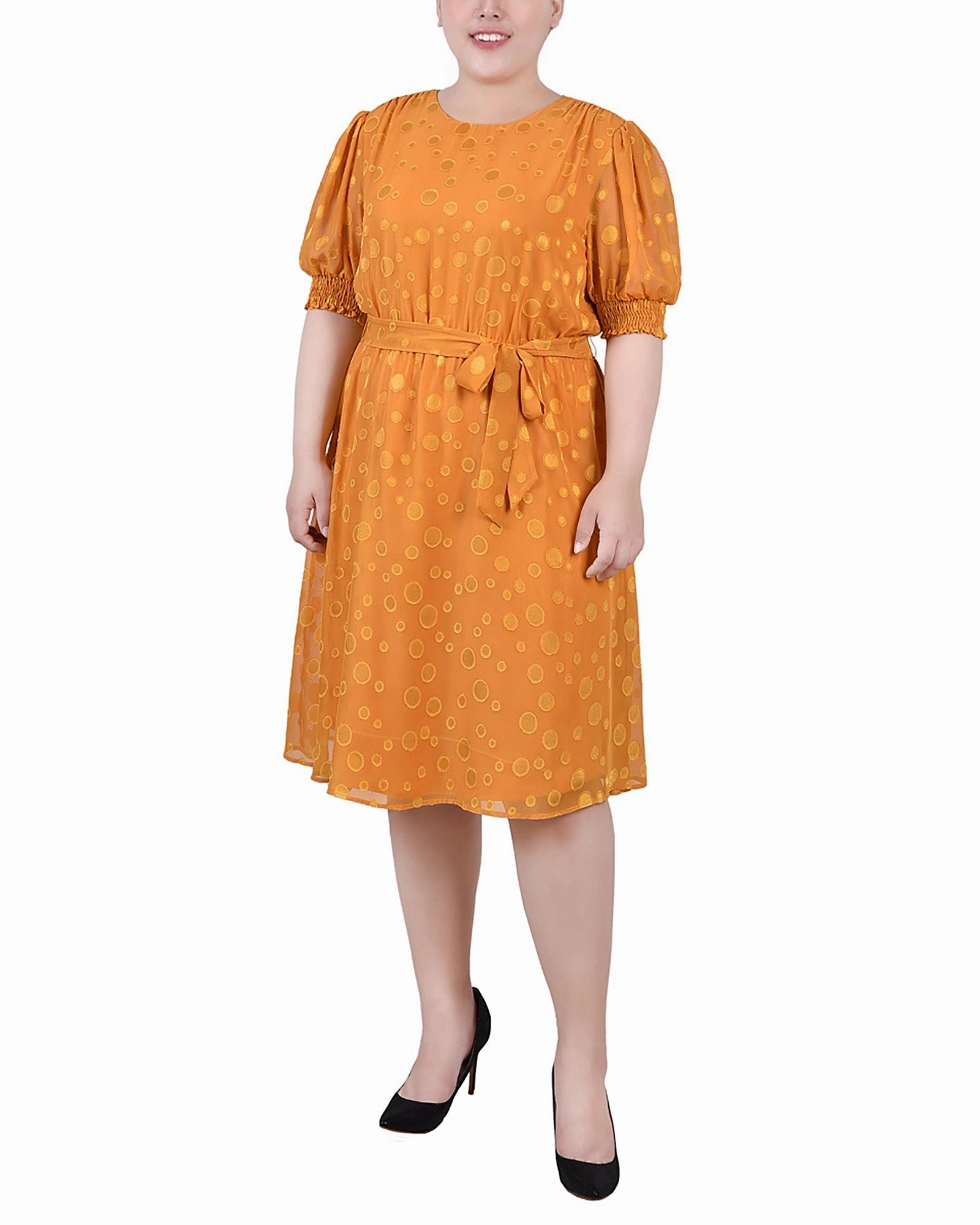 Smile Glow Comfort Look Plus Size Elbow Sleeve Swiss Dot Dress