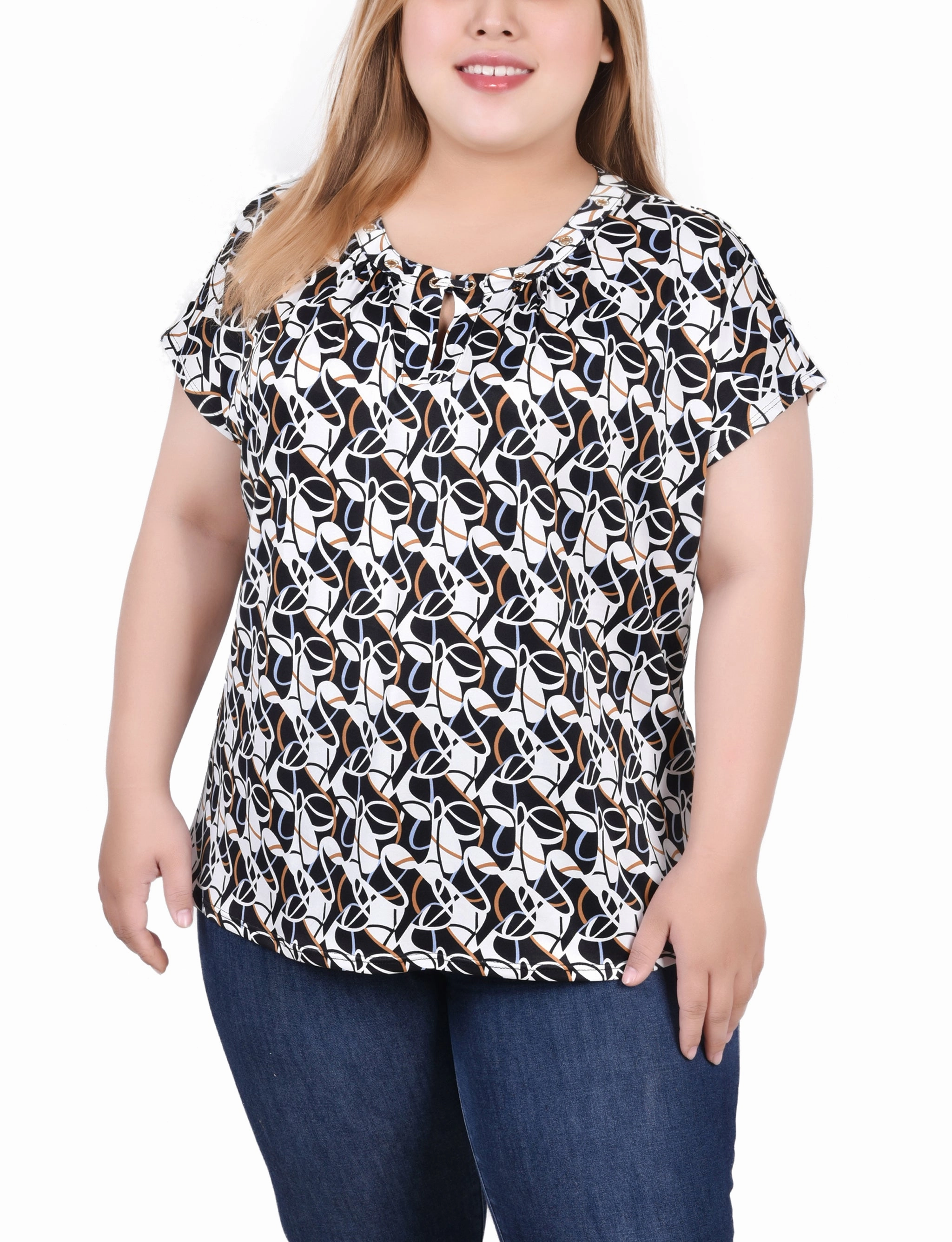 Premium Material Plus Size Extended Sleeve Top With Grommets