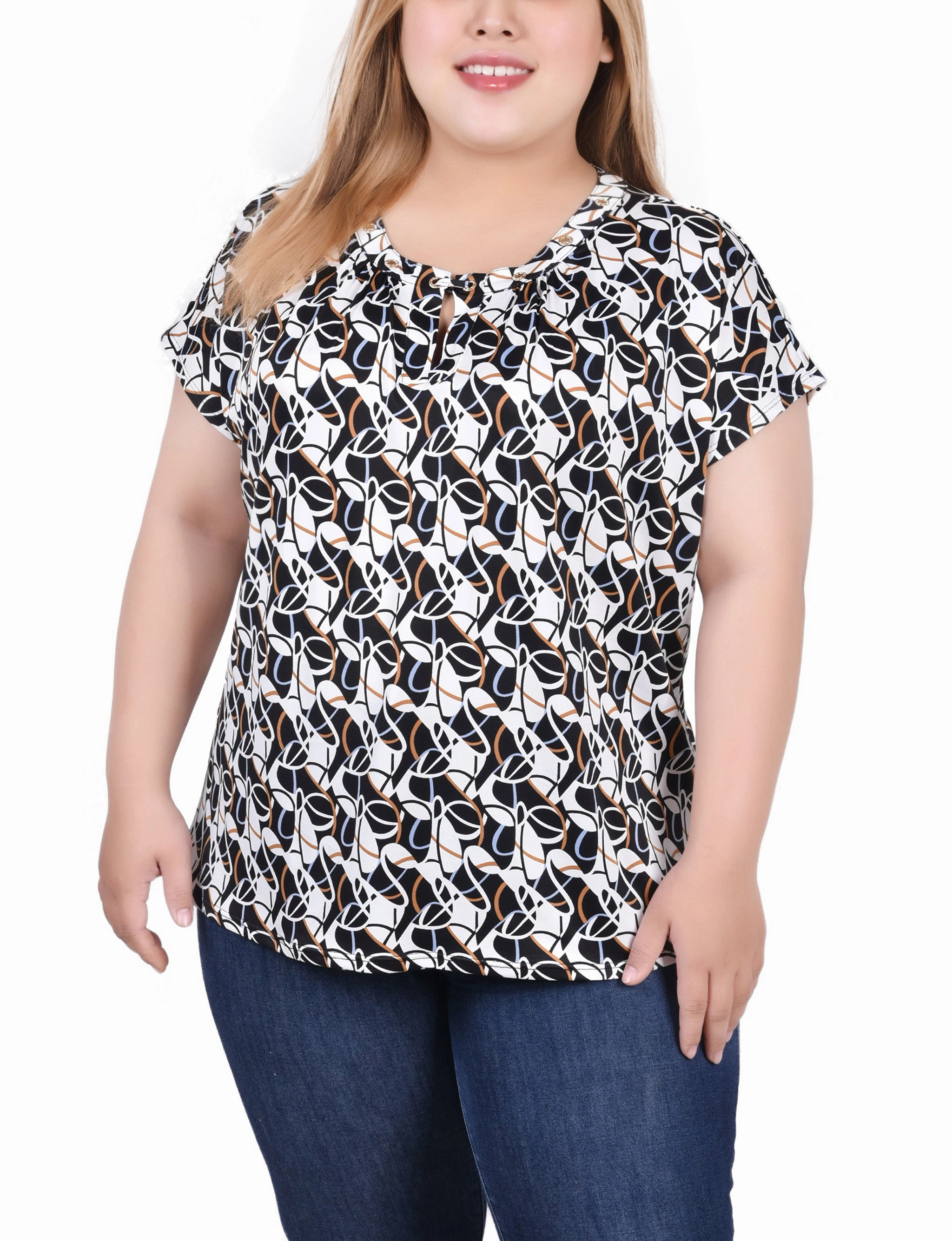 Timeless Comfort Wear Timeless Design Plus Size Extended Sleeve Top With Grommets