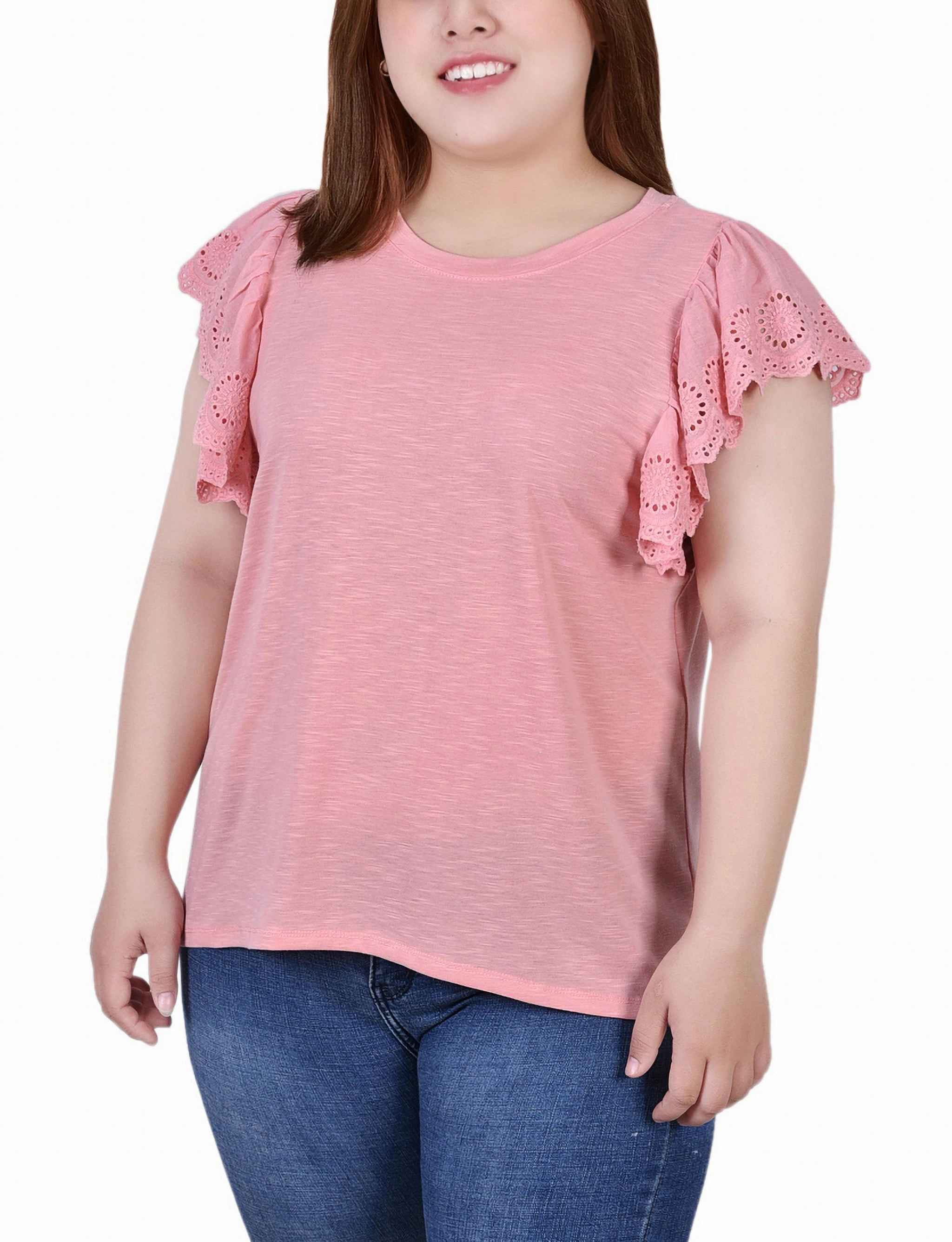 ButtonDownCollar Plus Size Flutter Sleeve Slub Knit Top