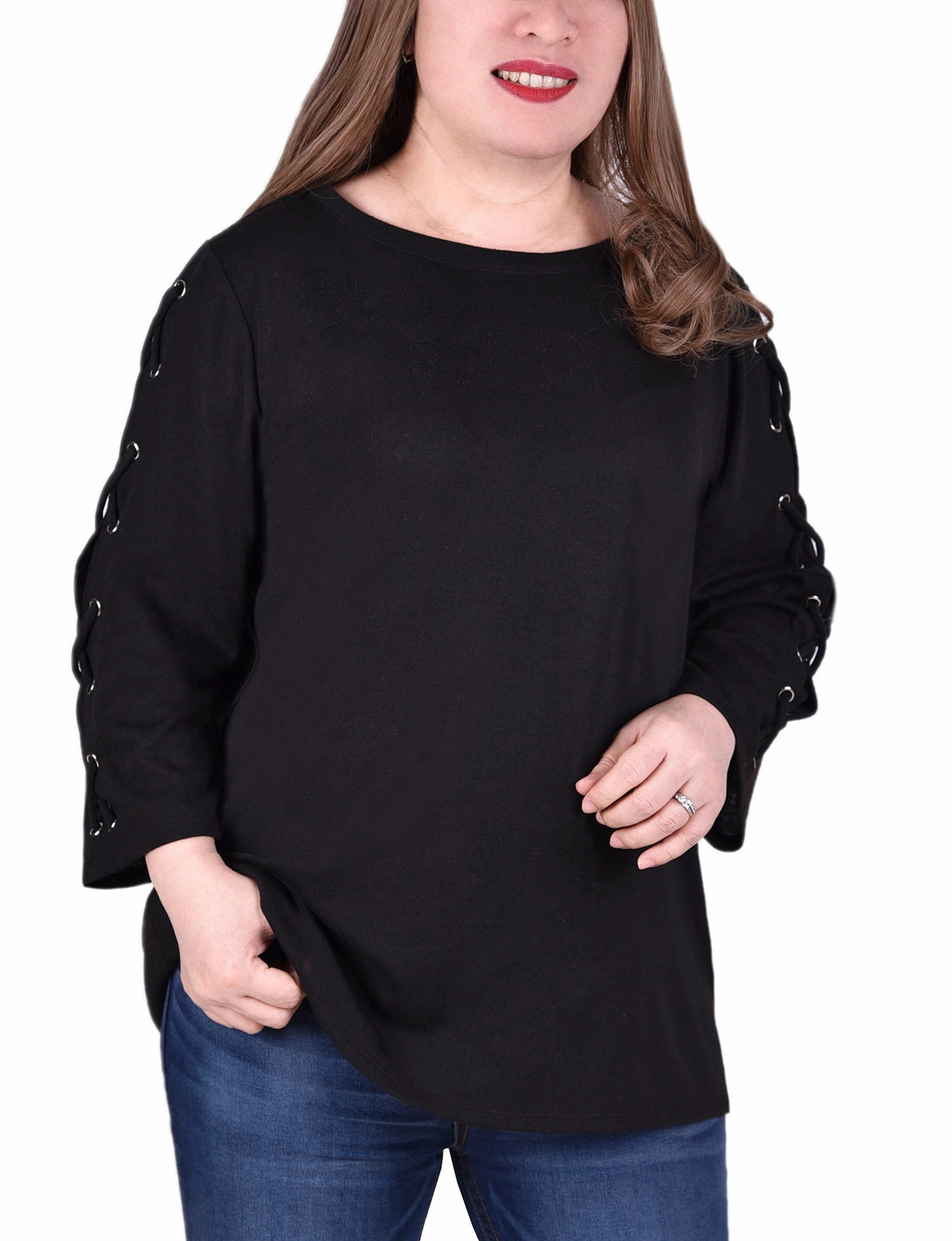 Plus Size Laced Sleeve Top Delicate Edge Street Look