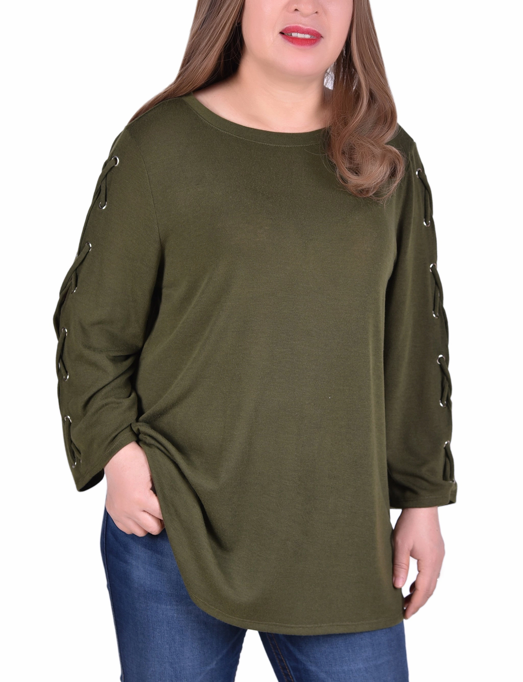 Quick-Dry Plus Size Laced Sleeve Top