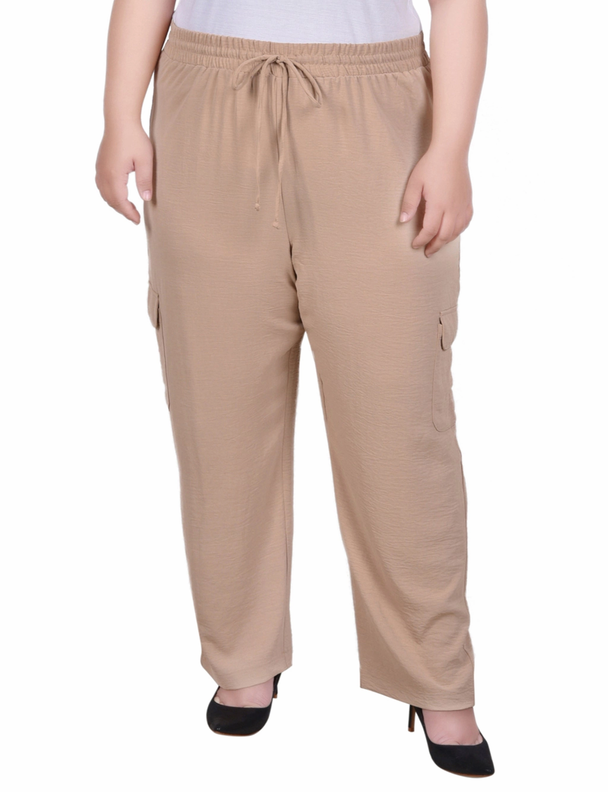Odor Resistant Treatment Multi Pocket Configuration Plus Size Long Pull On Cargo Pants