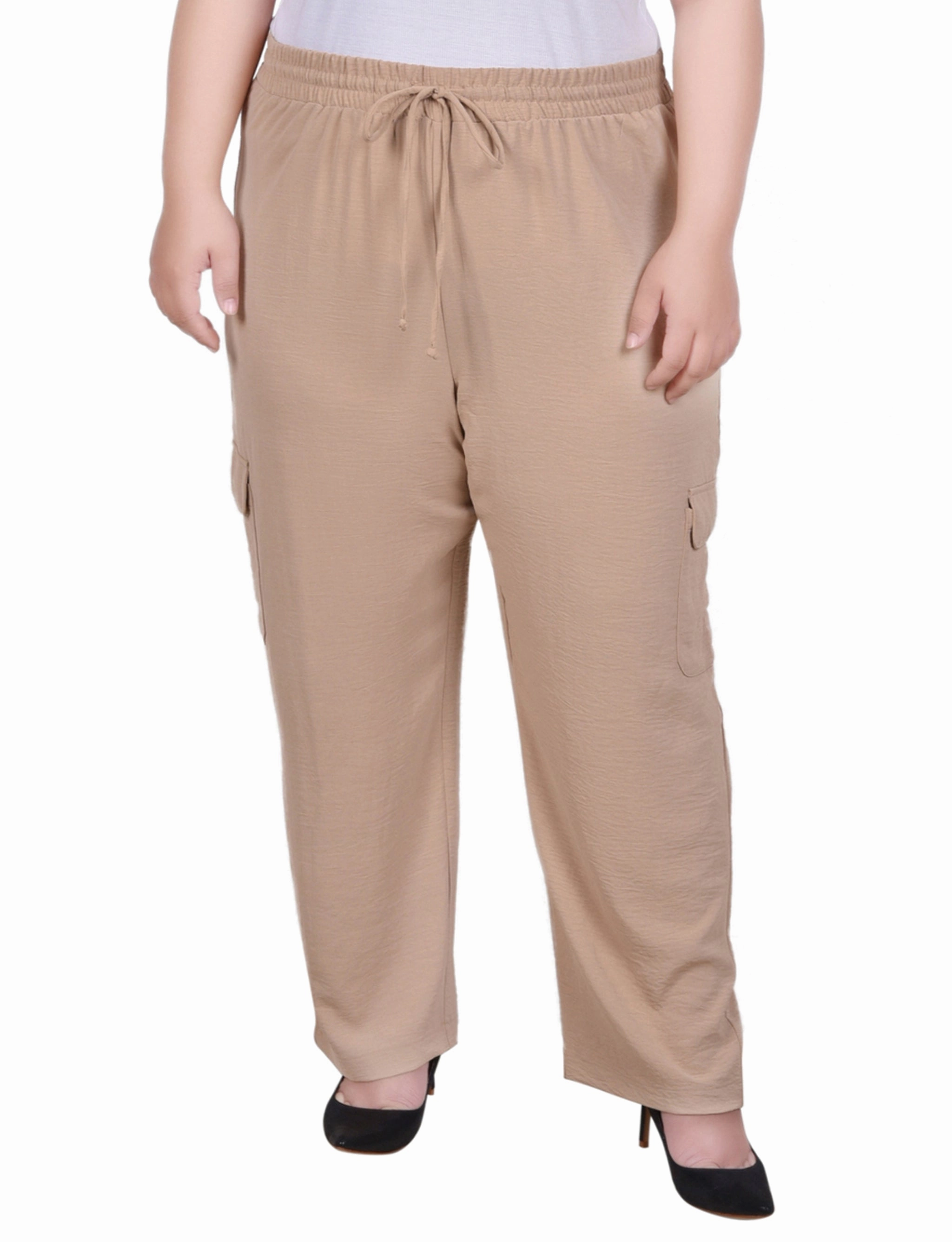 Travel-Ready Plus Size Long Pull On Cargo Pants