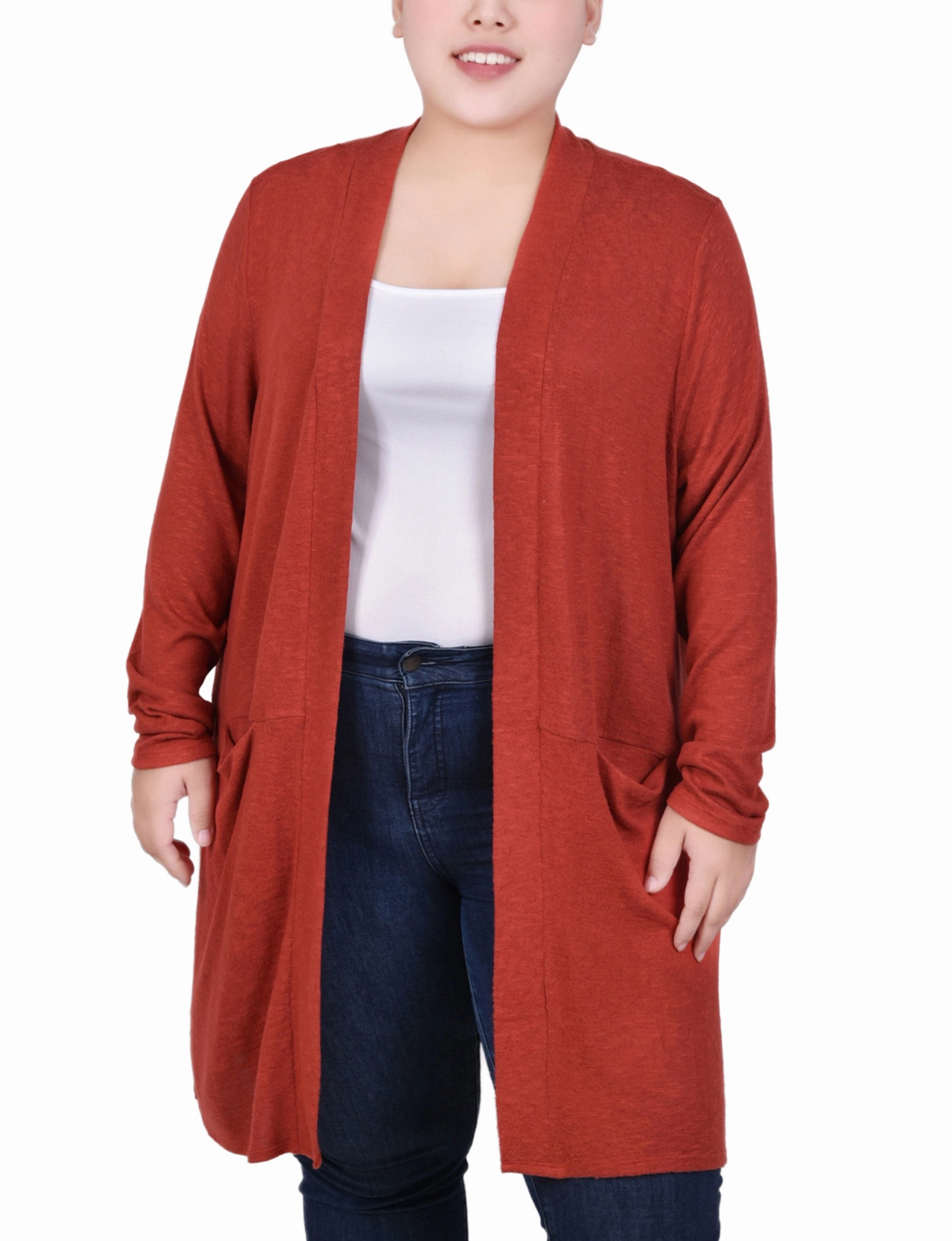 Plus Size Long Sleeve Cardigan Simple Shirt AntiStatic Weave