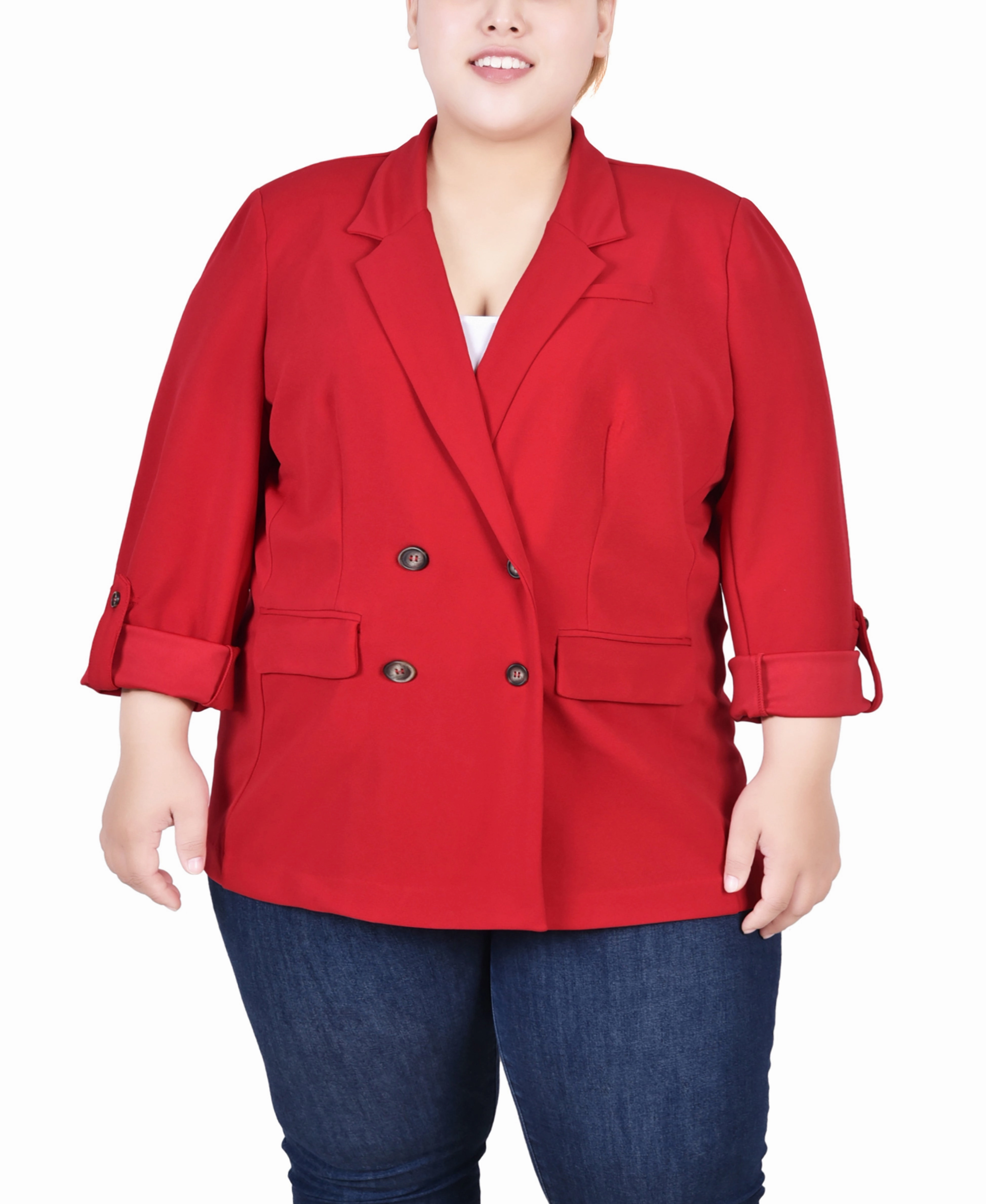 Plus Size Long Sleeve Double Breasted Crepe Jacket Cool Weather FadeResistant Dye