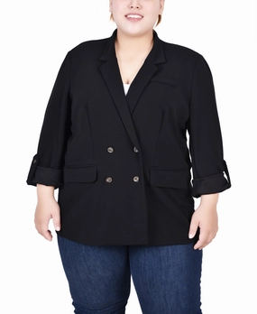 Comfortable Cut Tagless Comfort Plus Size Long Sleeve Double Breasted Crepe Jacket