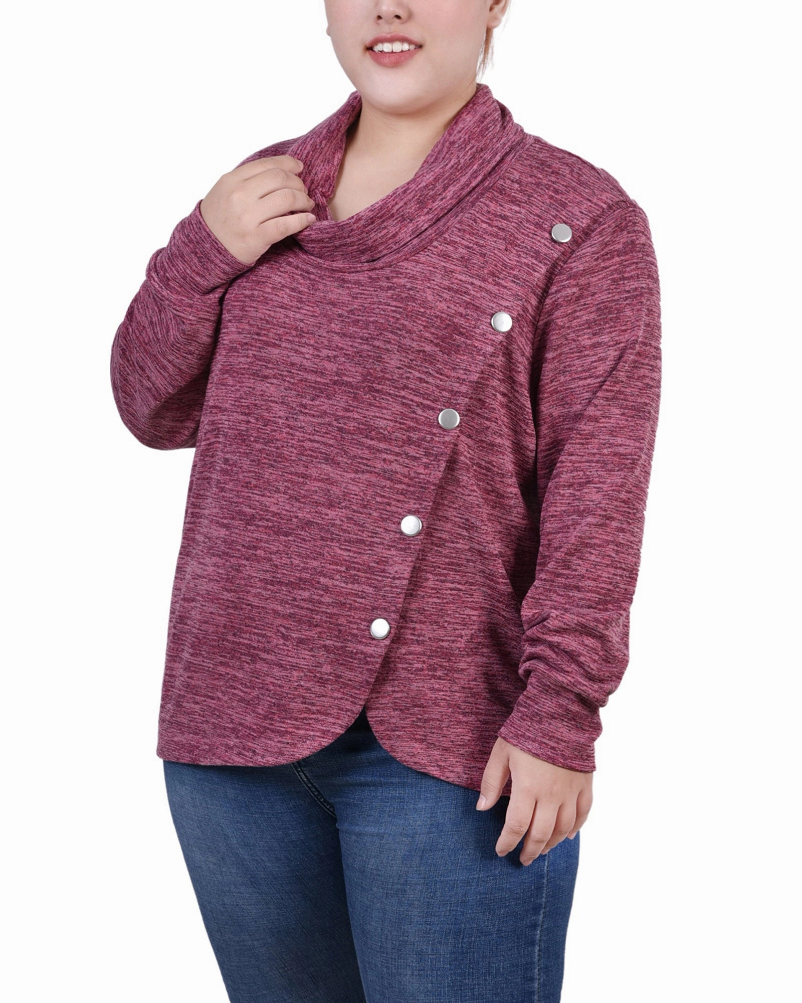 AllDay Comfort Design preshrunk Plus Size Long Sleeve Overlapping Cowl Neck Top