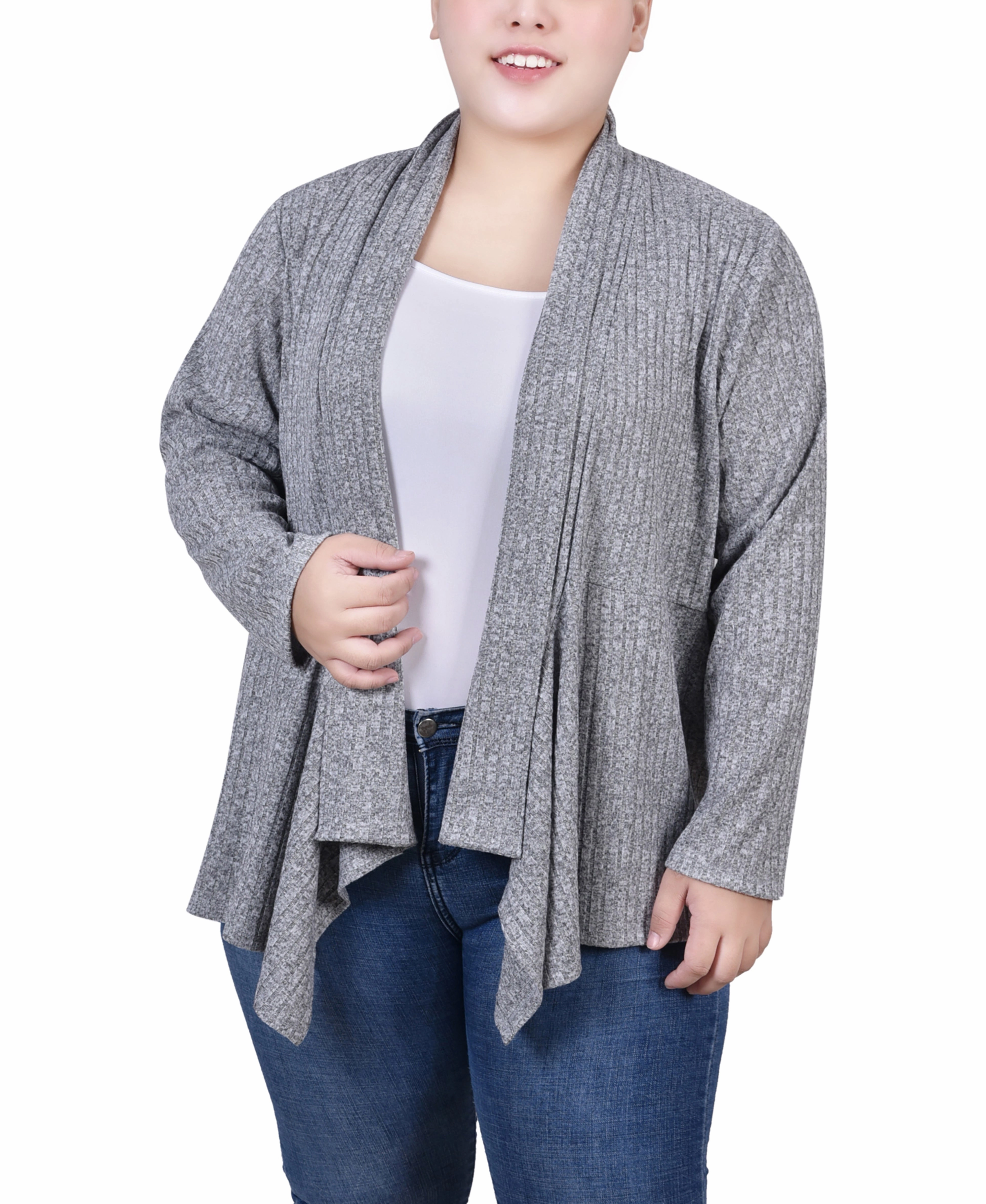 SleevelessOption AthleisureInspired Plus Size Long Sleeve Ribbed Cardigan