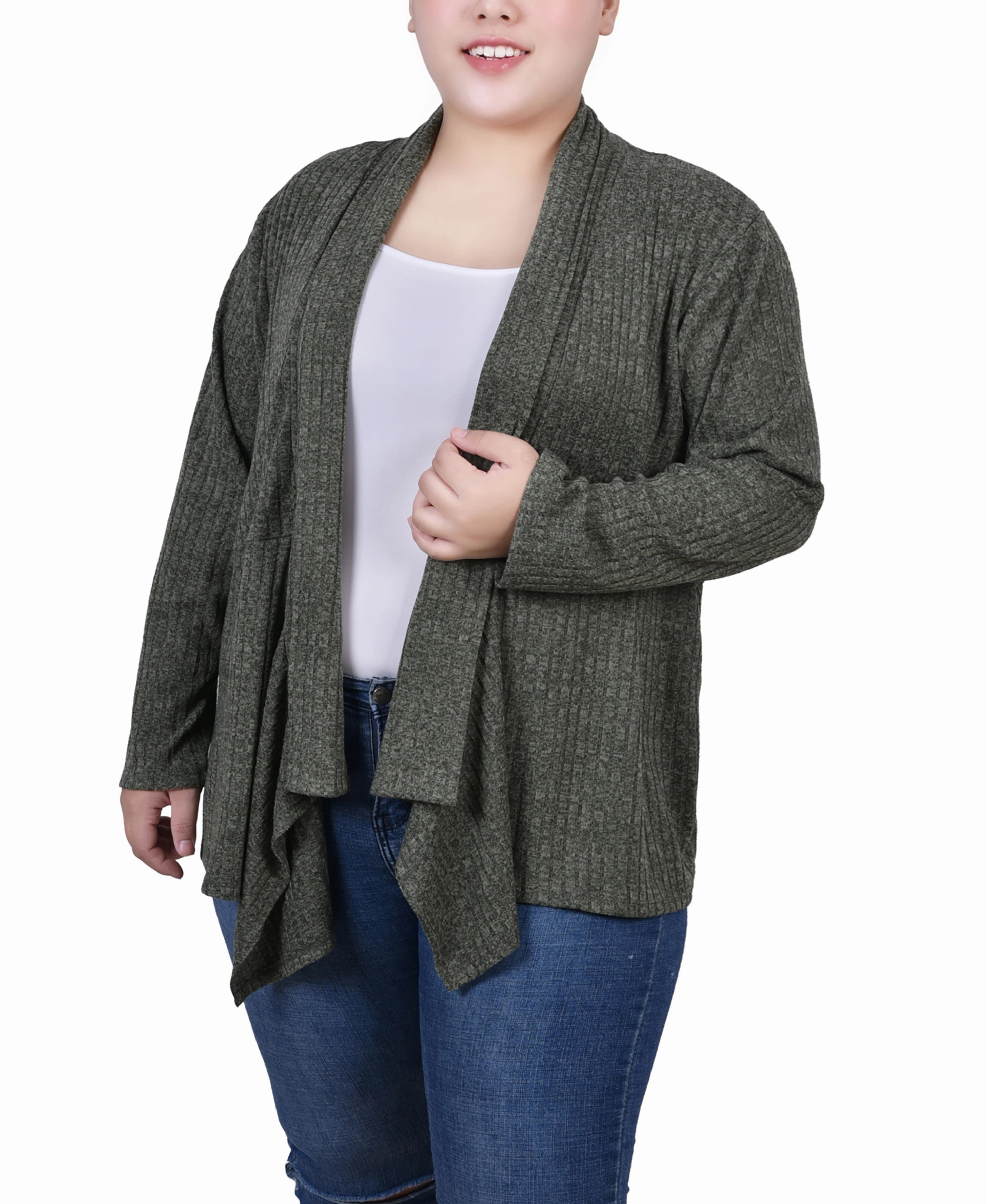 Simple Cut ThermalLining Plus Size Long Sleeve Ribbed Cardigan