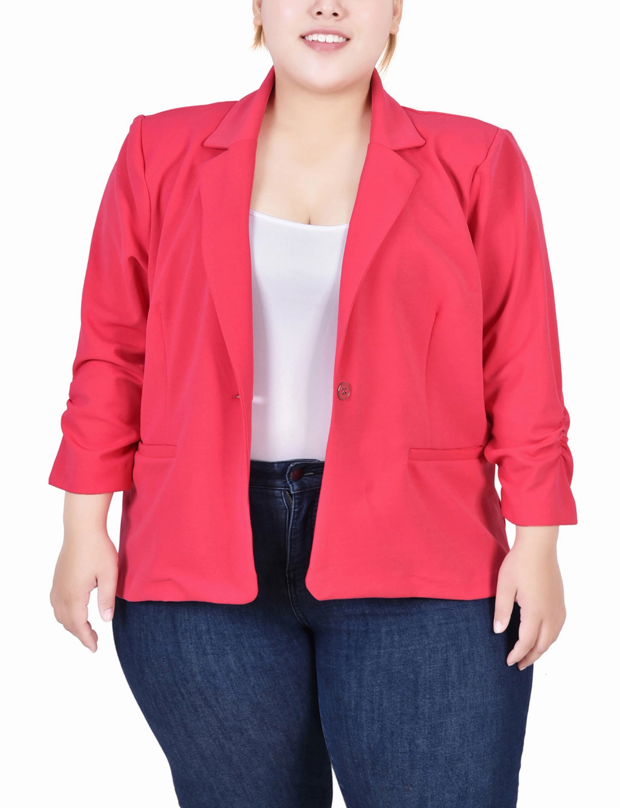 Plus Size Long Sleeve Scuba Crepe Jacket Cozy Cardigan Reflective Accent Stripes