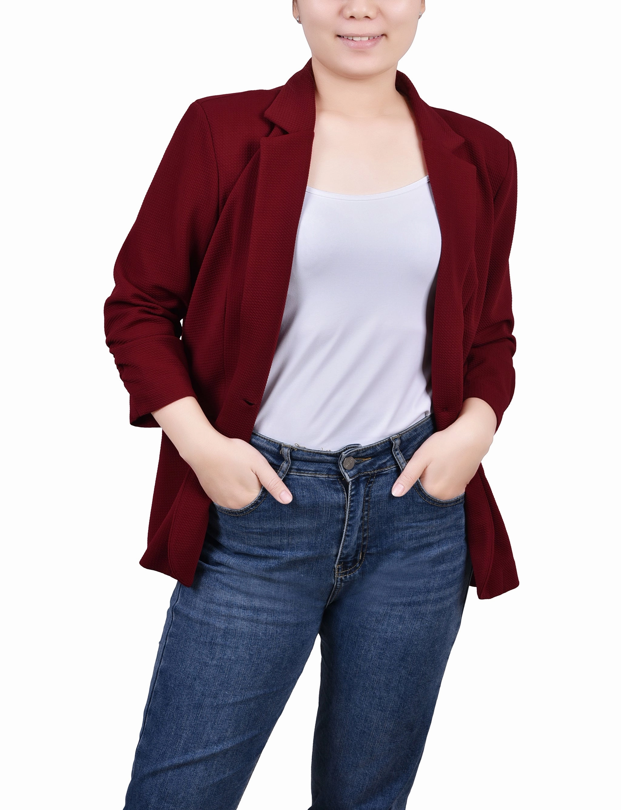 Two Tone Weave Plus Size Long Sleeve Scuba Crepe Jacket