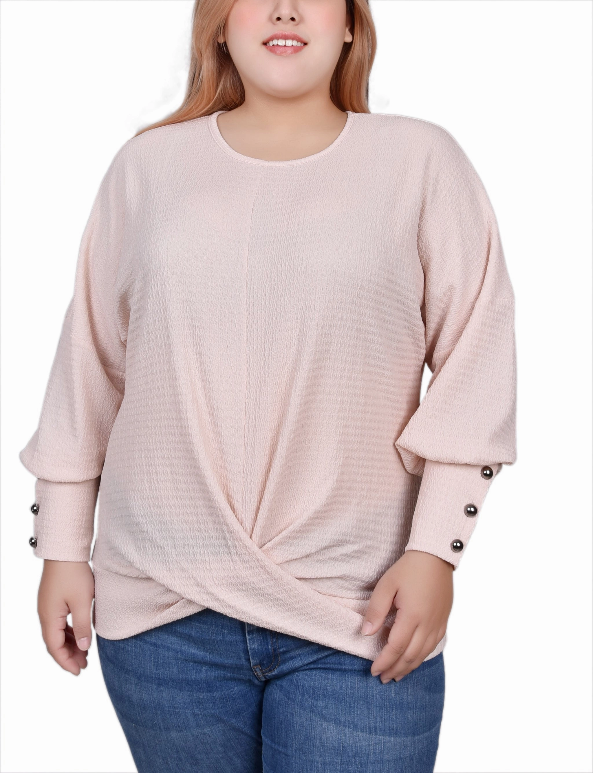 Plus Size Long Sleeve Textured Knit Top Elegant Tailoring
