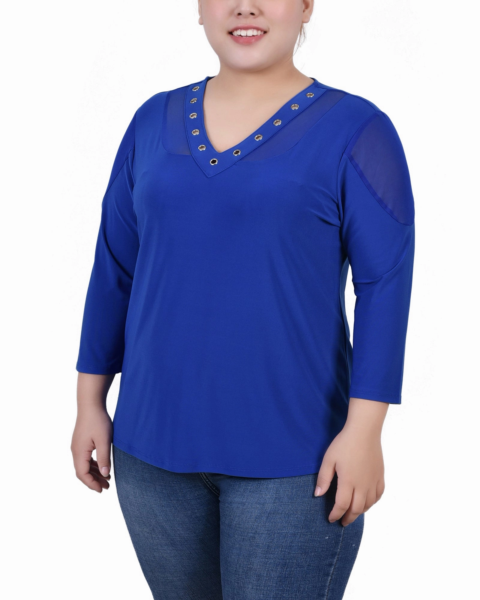 Plus Size Long Sleeve Top With Mesh Insets Durable Stitching