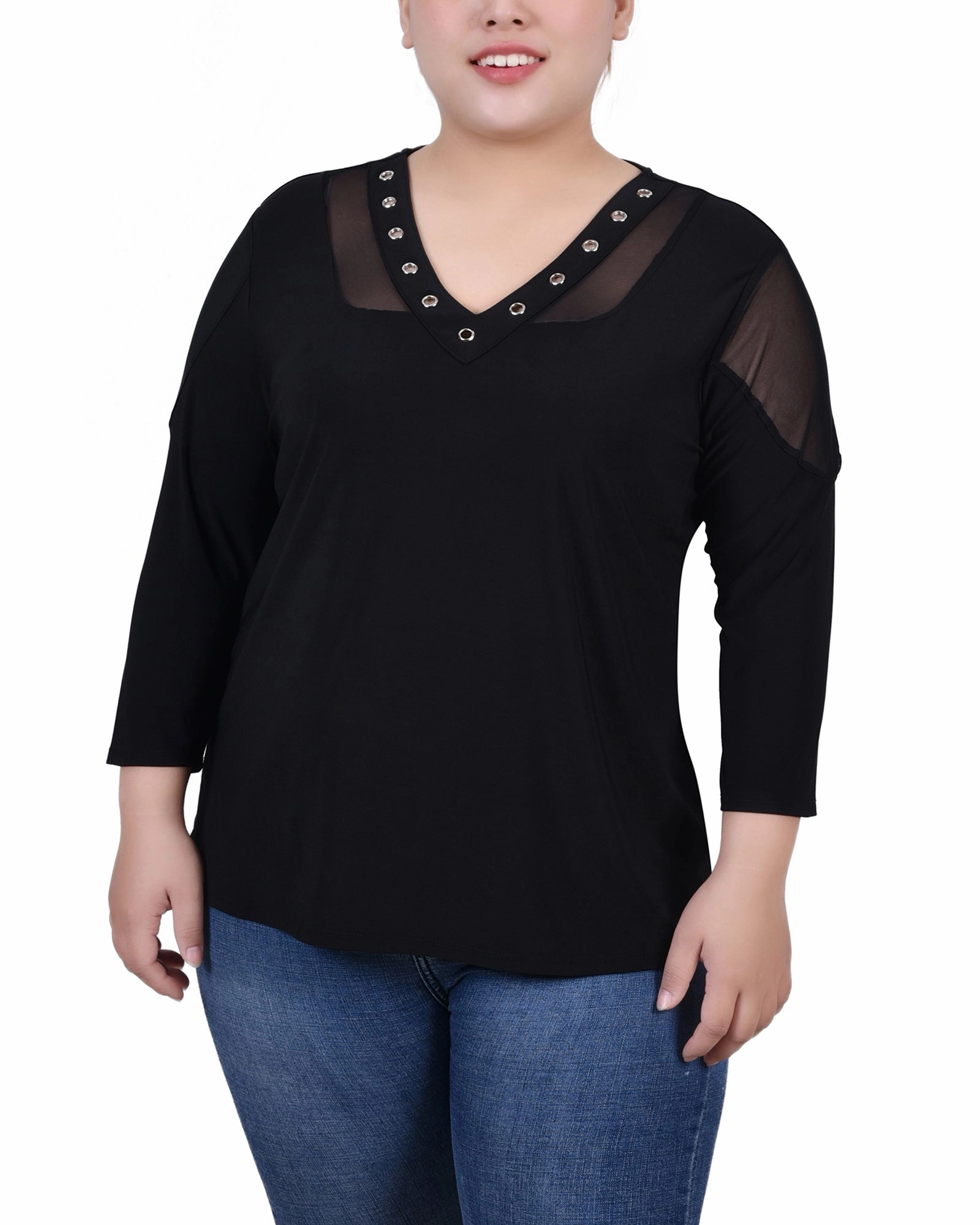Plus Size Long Sleeve Top With Mesh Insets NonFadeFinish Petal Sleeve Architecture