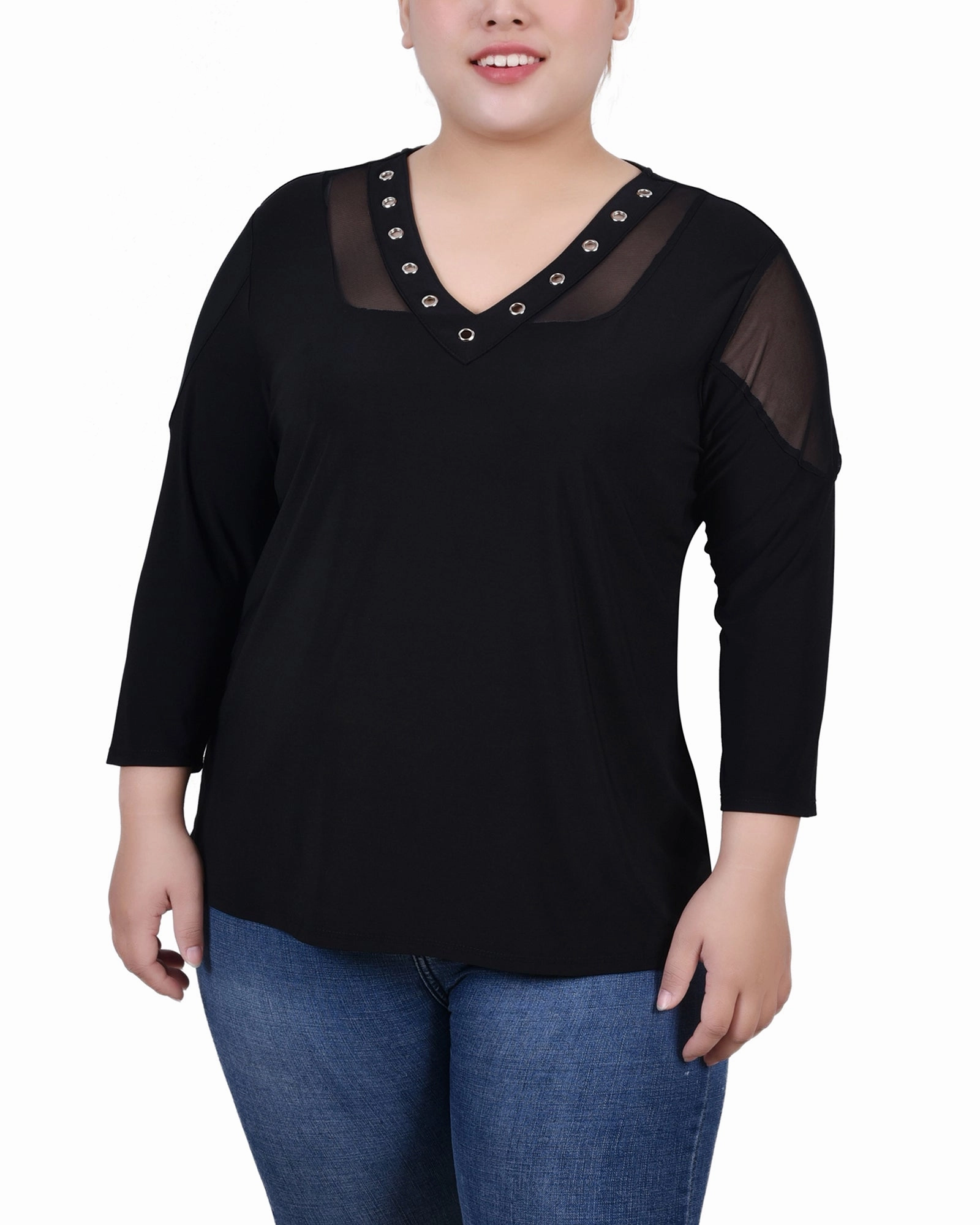 Anti Fade Technology Plus Size Long Sleeve Top With Mesh Insets