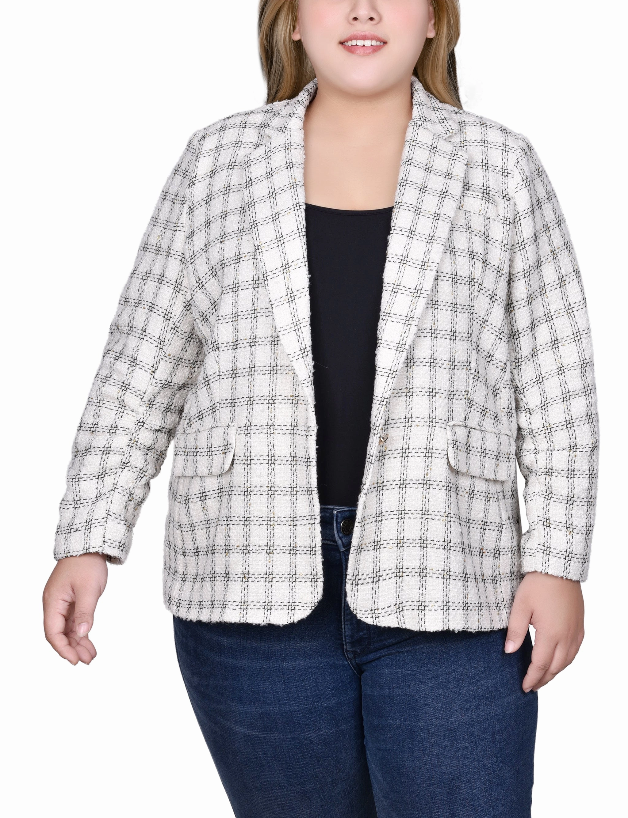 Reinforced Seams Plus Size Long Sleeve Tweed Jacket