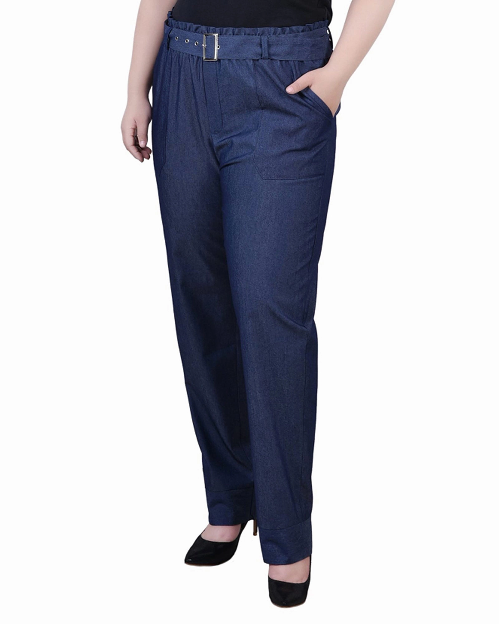 SoftTouchFinish Plus Size Pull On Chambray Belted Pants