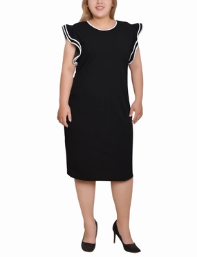 Refined Presence Plus Size Ruffle Sleeve Dress With Contrast Tipping