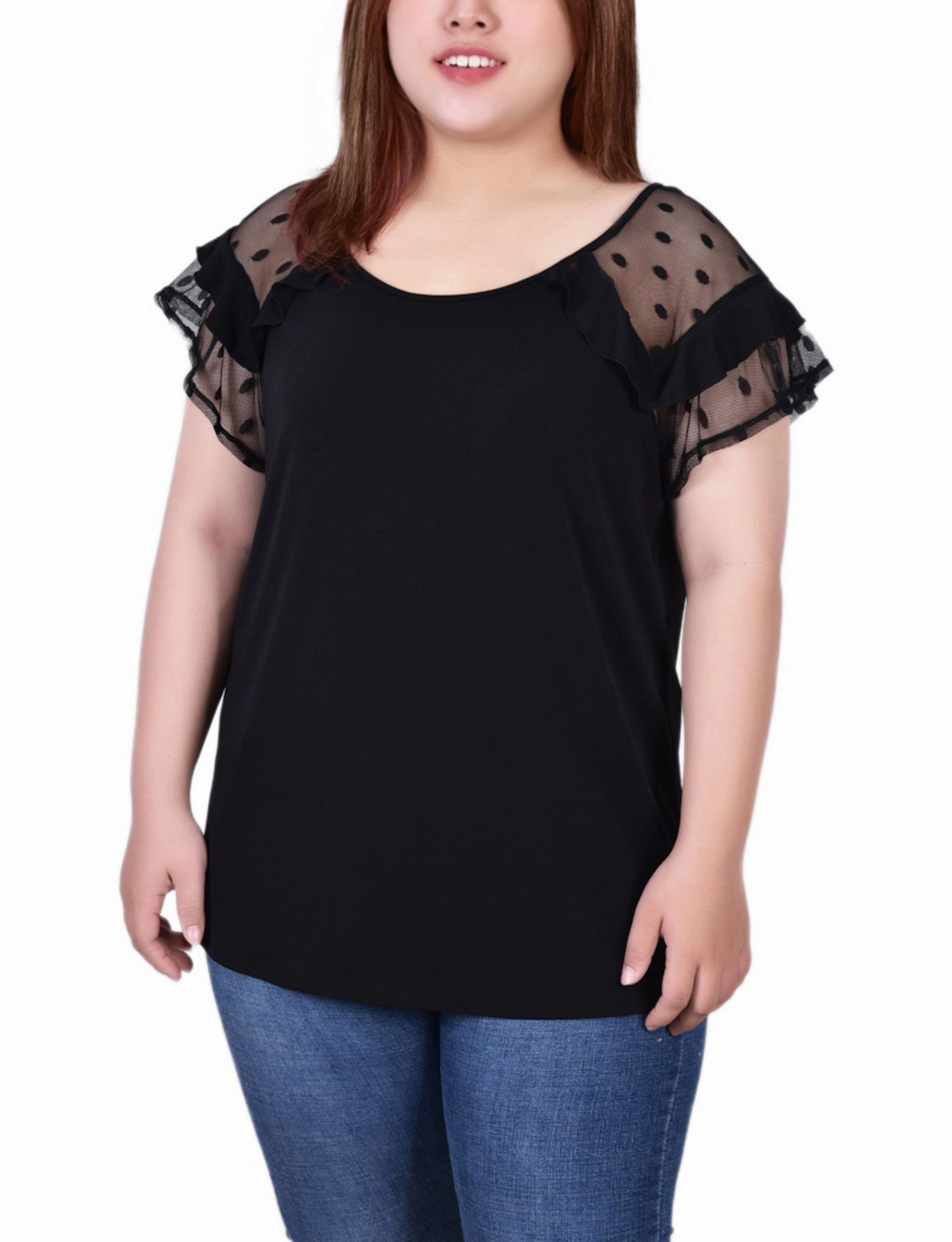Luxe Fabric Insulating-Lining Plus Size Short Dot Sleeve Top