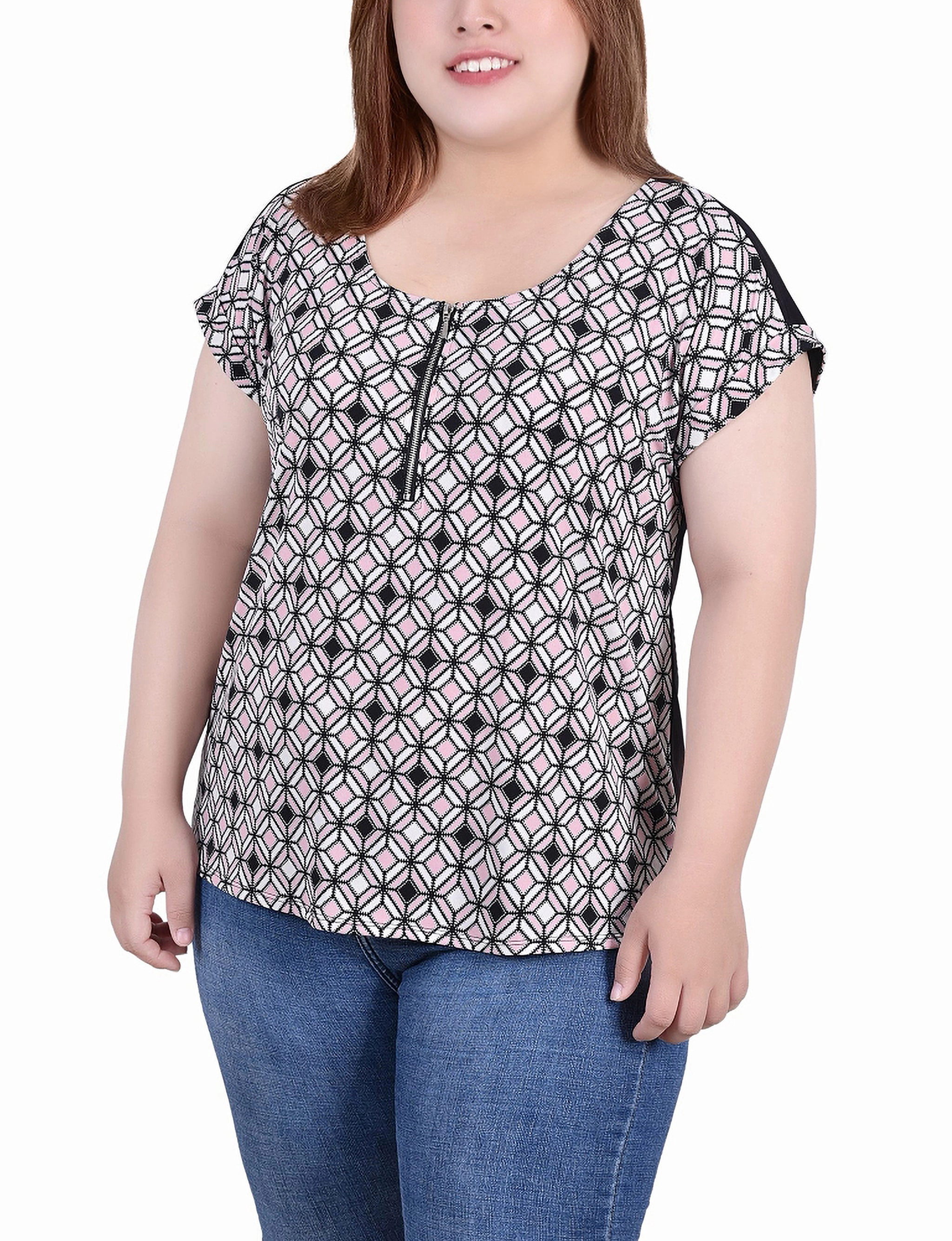 Sculpted Fit Plus Size Short Sleeve 1/2 Zip Knit Top