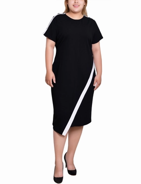 Plus Size Short Sleeve Assymetrical Hem Dress Magic Day