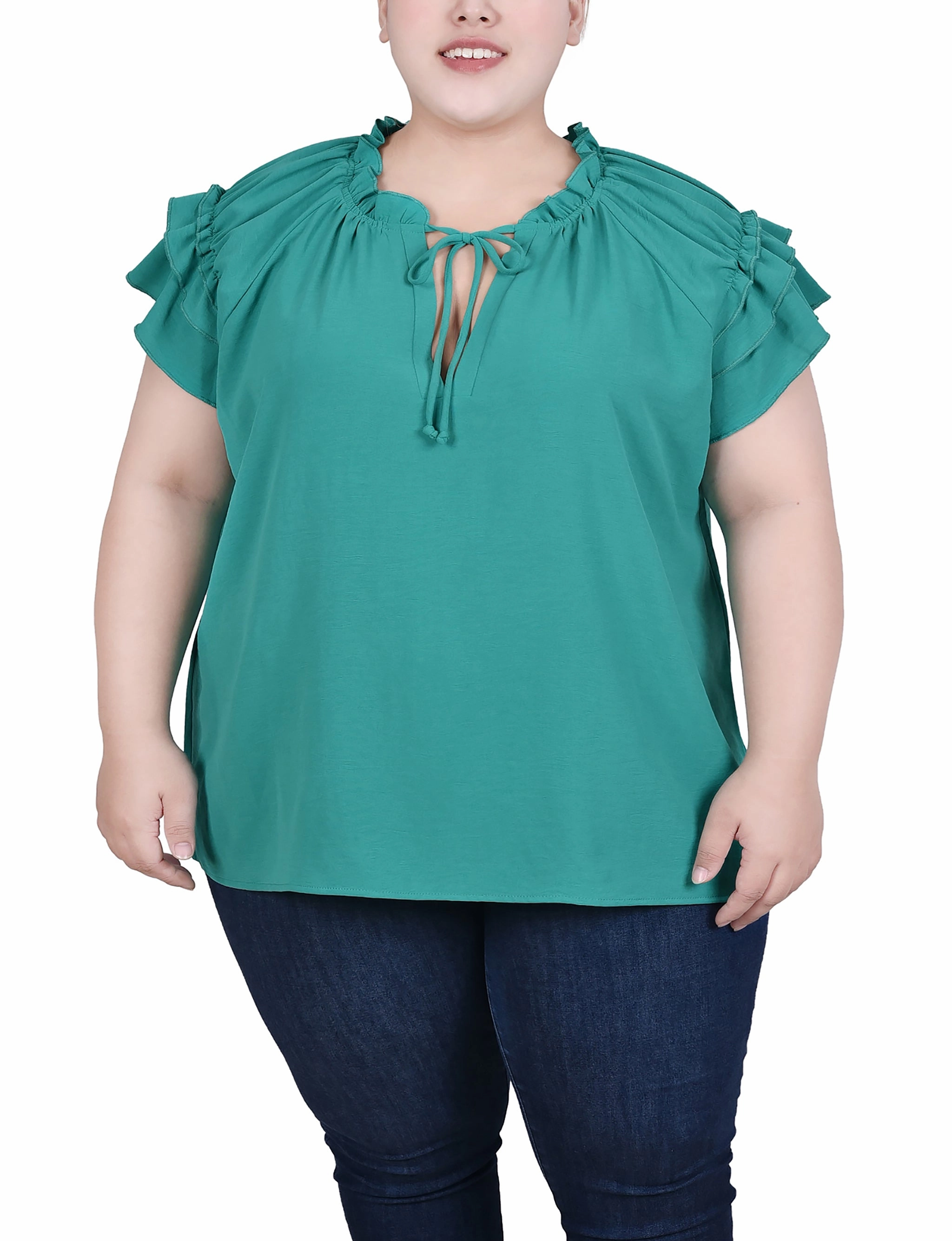 Slim Fit Design Oversized Fit Plus Size Short Sleeve Ruffled Blouse