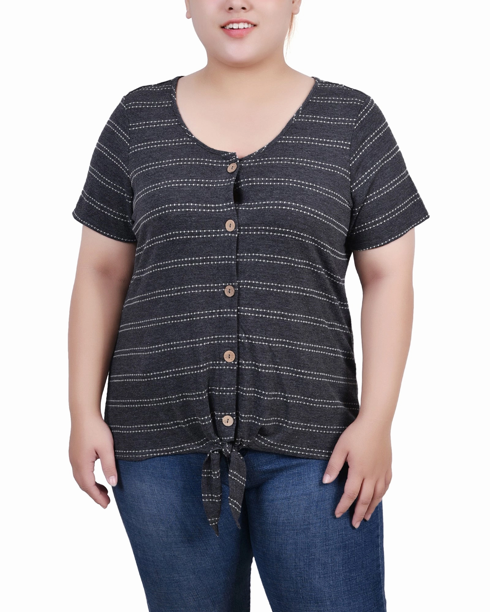 AllDayComfort Plus Size Short Sleeve Tie Front Top